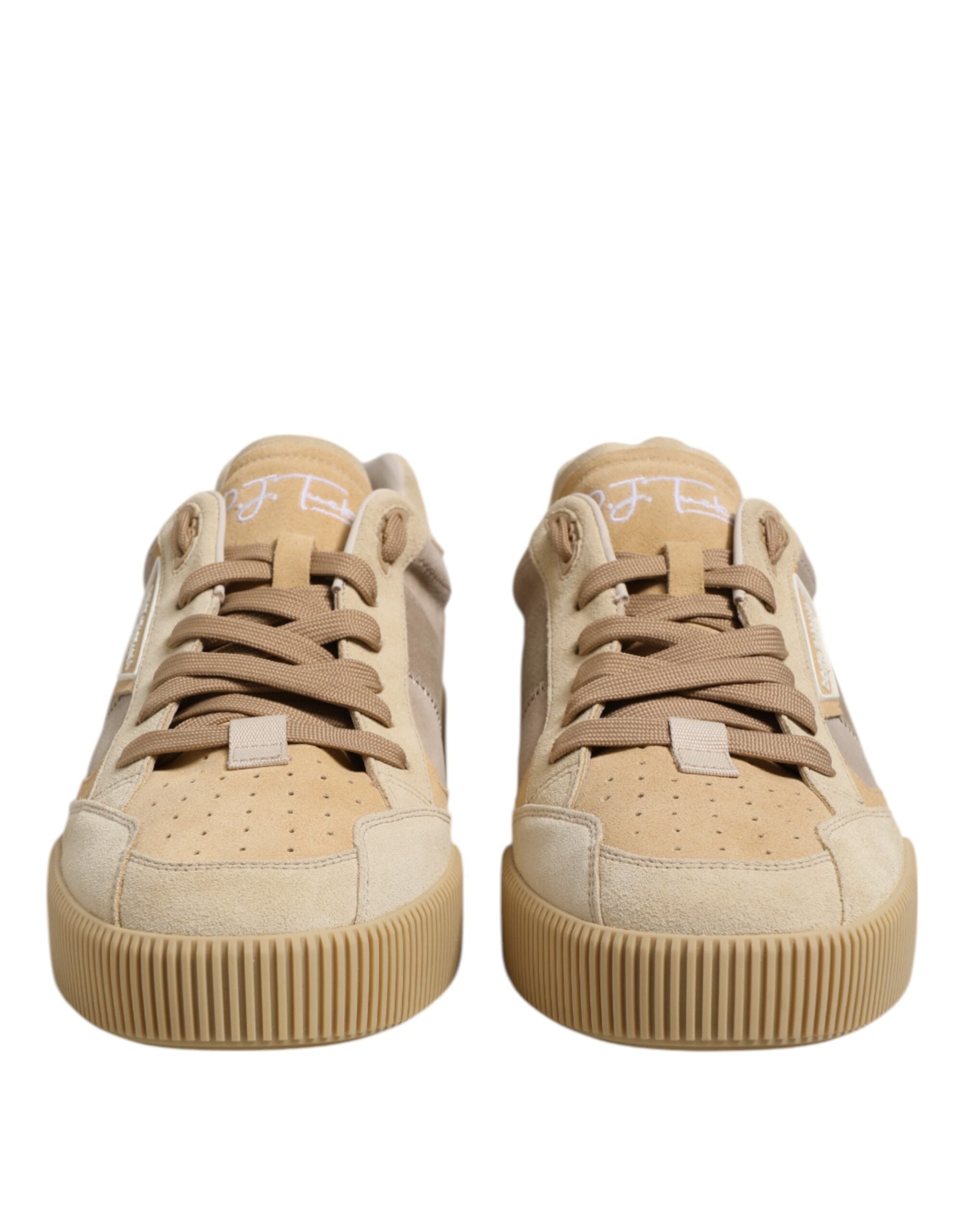 Baskets basses à lacets en cuir beige Dolce &amp; Gabbana
