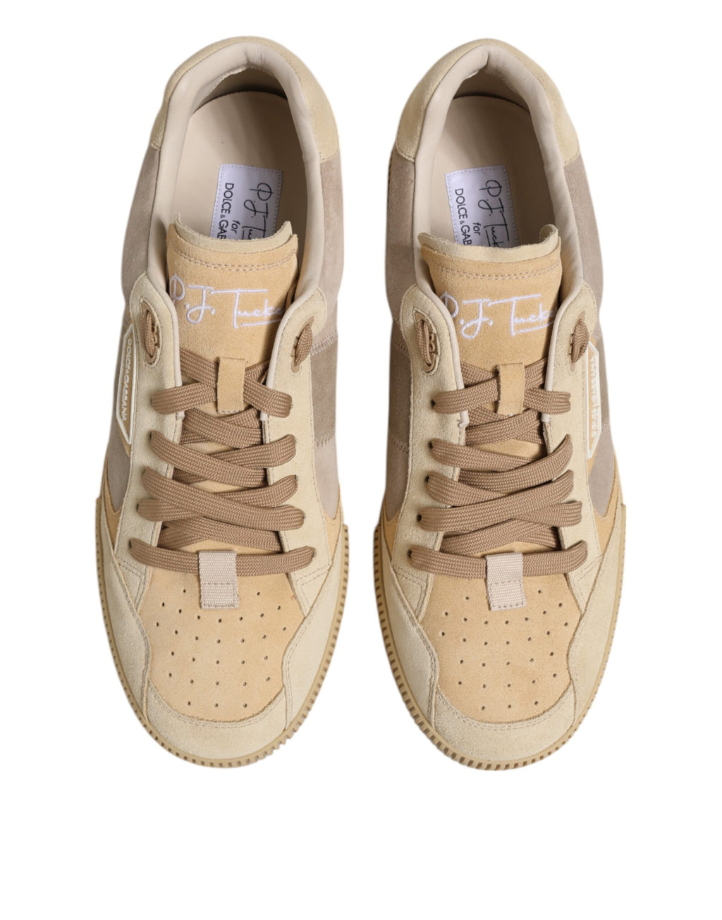Baskets basses à lacets en cuir beige Dolce &amp; Gabbana