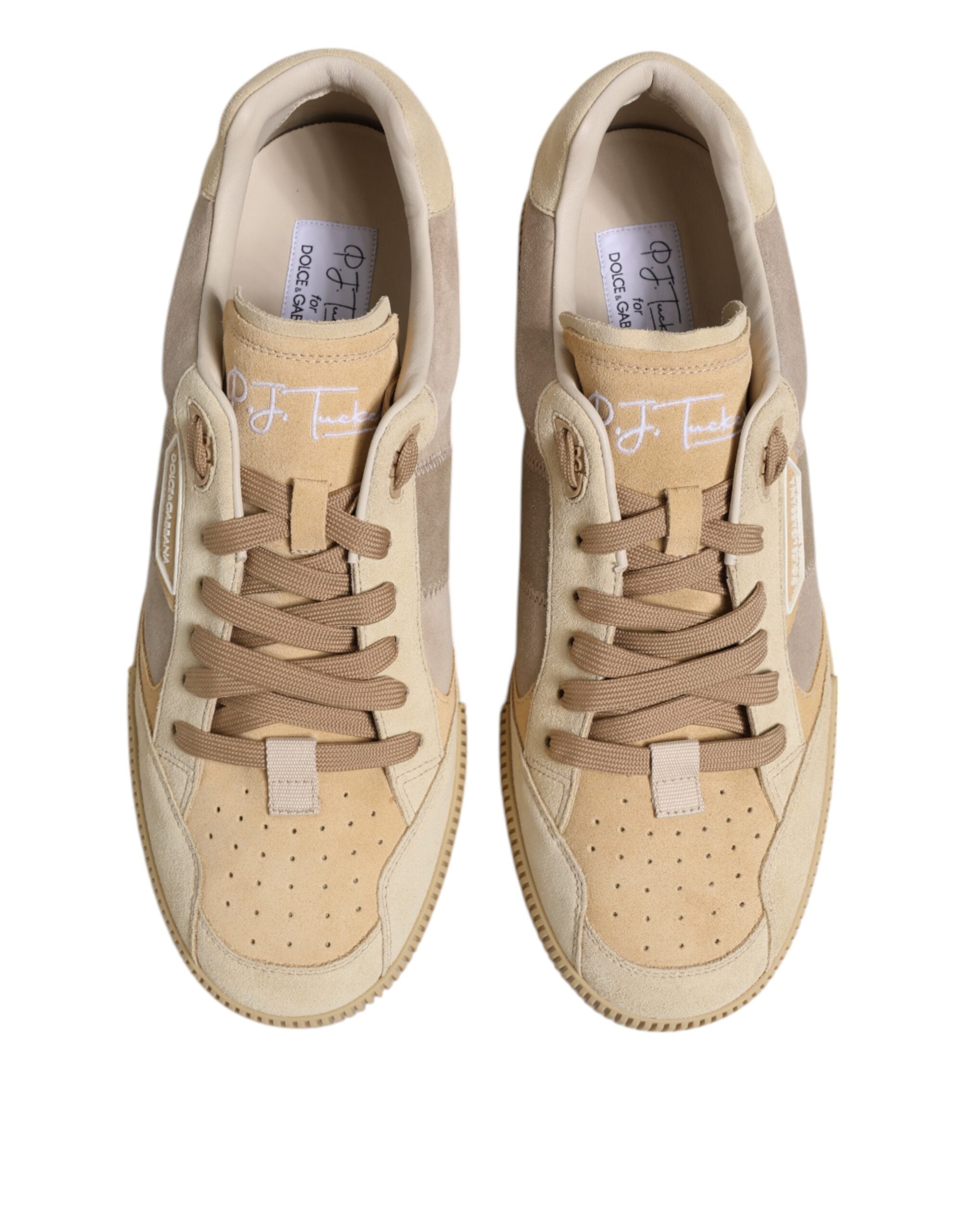 Baskets basses à lacets en cuir beige Dolce &amp; Gabbana