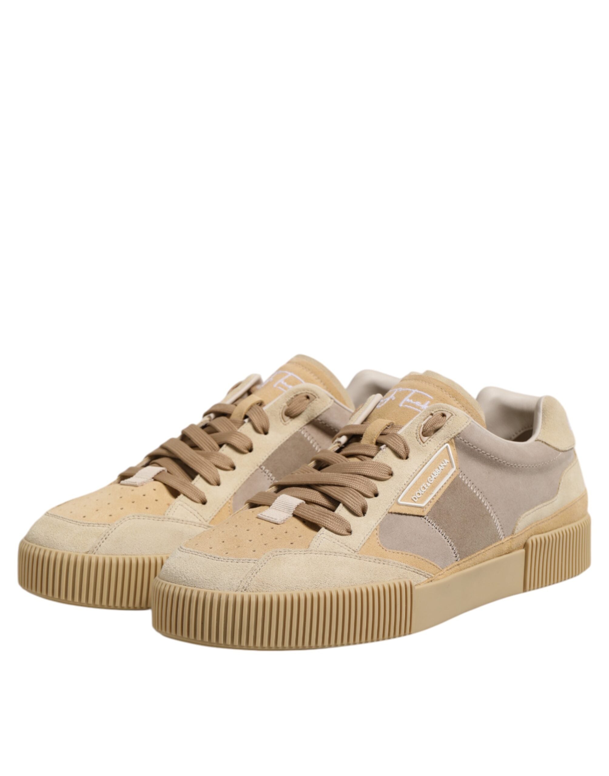 Baskets basses à lacets en cuir beige Dolce &amp; Gabbana