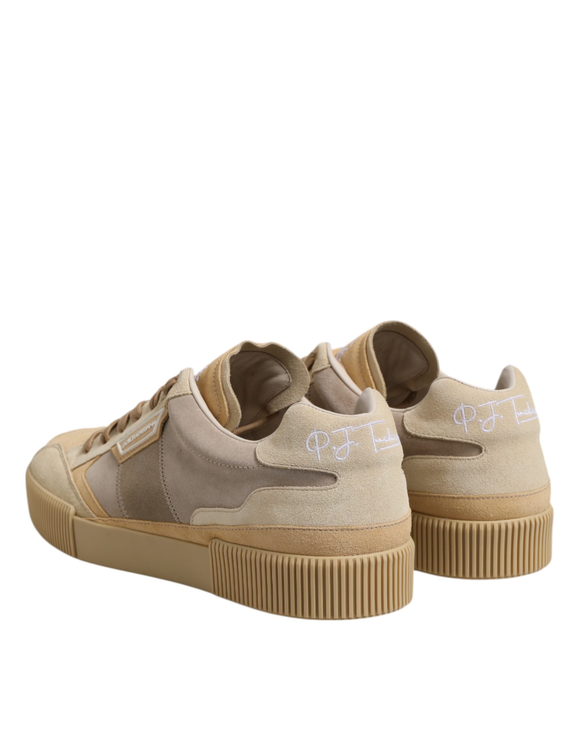 Baskets basses à lacets en cuir beige Dolce &amp; Gabbana