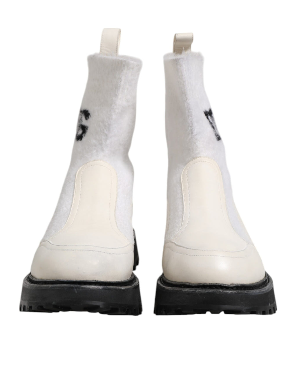 Dolce &amp; Gabbana – Wadenhohe Stiefel mit DG-Logo in Weiß und Beige