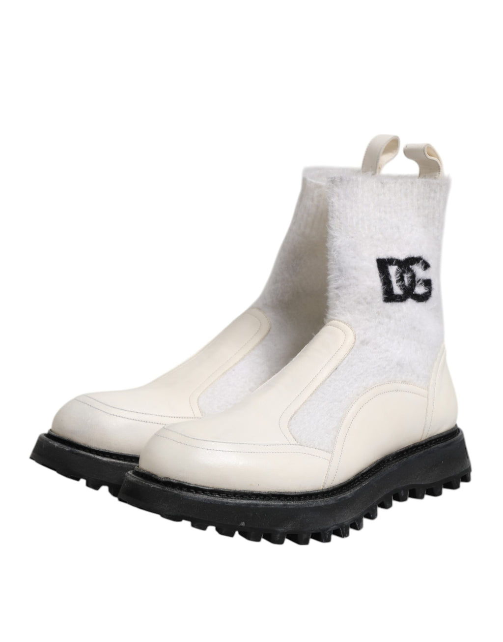 Dolce &amp; Gabbana – Wadenhohe Stiefel mit DG-Logo in Weiß und Beige