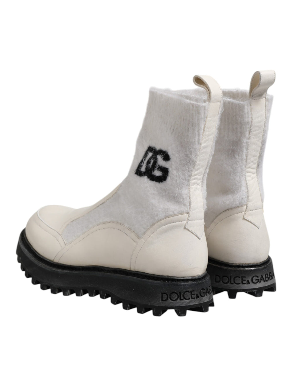 Dolce &amp; Gabbana – Wadenhohe Stiefel mit DG-Logo in Weiß und Beige