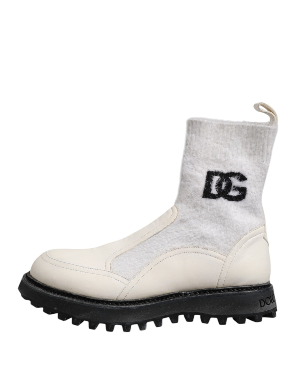 Dolce &amp; Gabbana – Wadenhohe Stiefel mit DG-Logo in Weiß und Beige