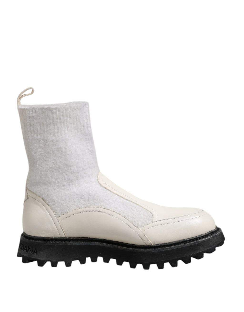 Dolce &amp; Gabbana – Wadenhohe Stiefel mit DG-Logo in Weiß und Beige