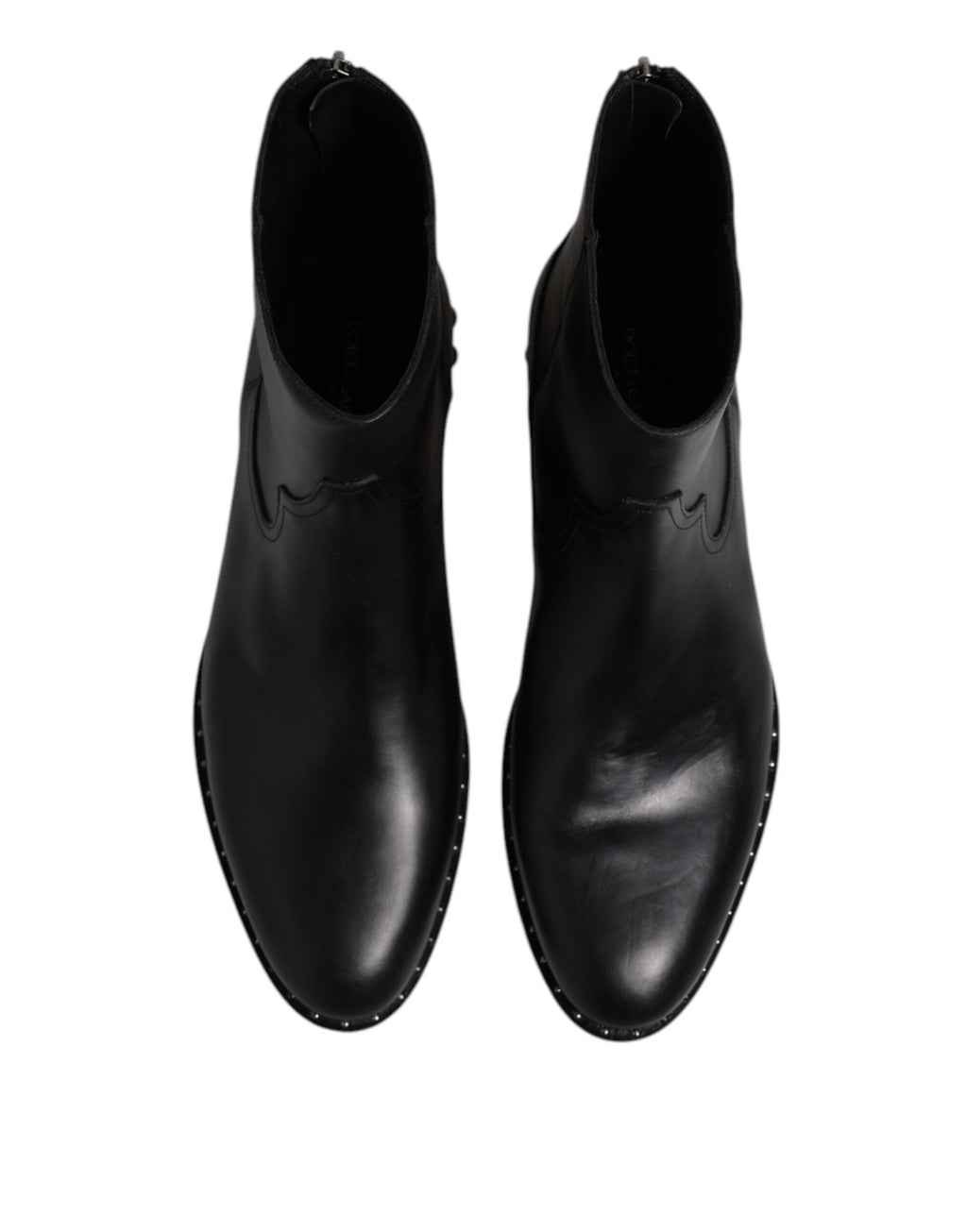 Dolce &amp; Gabbana – Schwarze Stiefeletten aus Leder mit Logo und Nieten