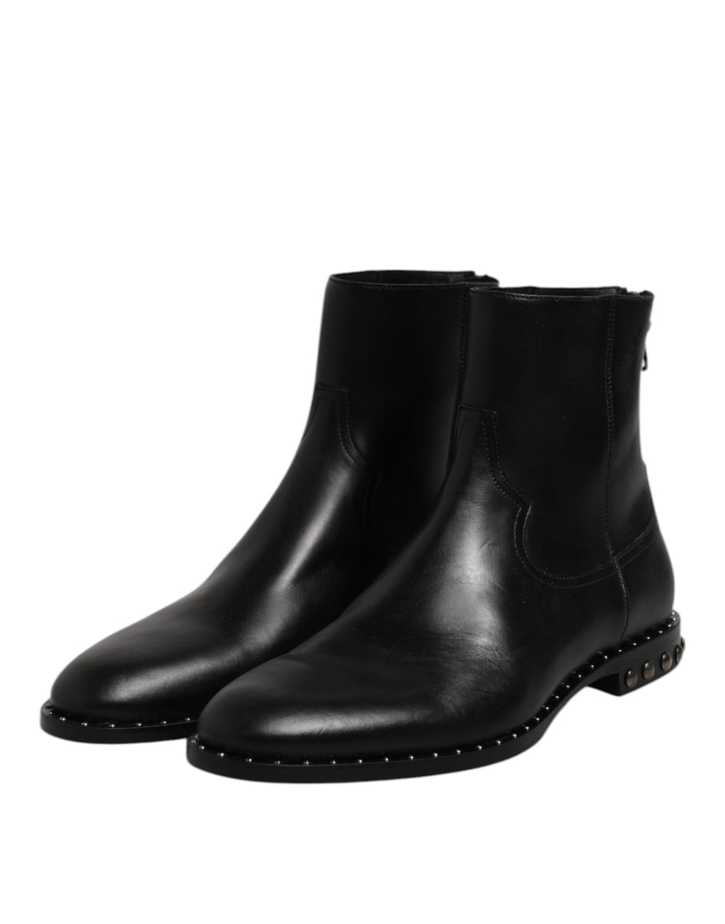 Dolce &amp; Gabbana – Schwarze Stiefeletten aus Leder mit Logo und Nieten