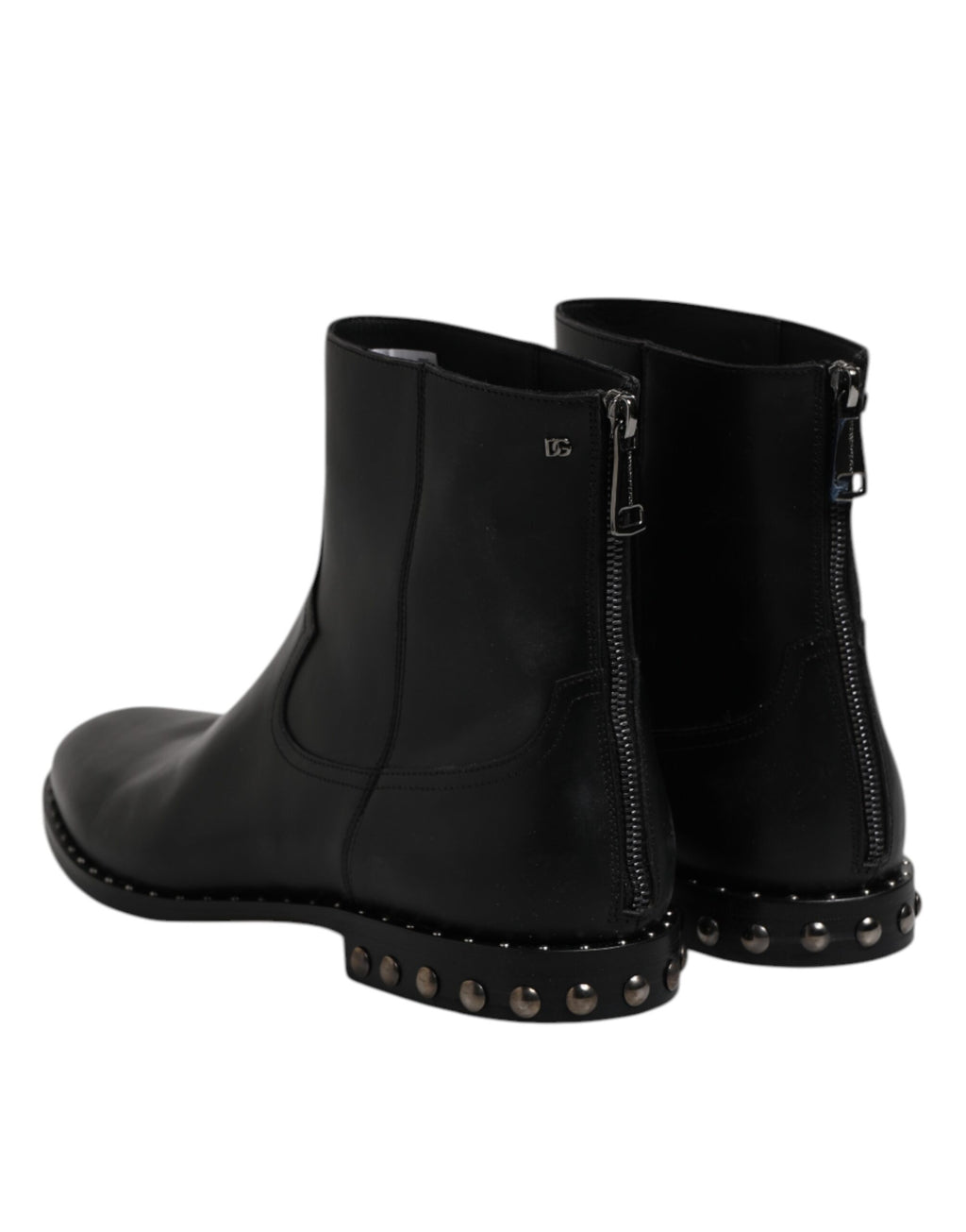 Dolce &amp; Gabbana – Schwarze Stiefeletten aus Leder mit Logo und Nieten