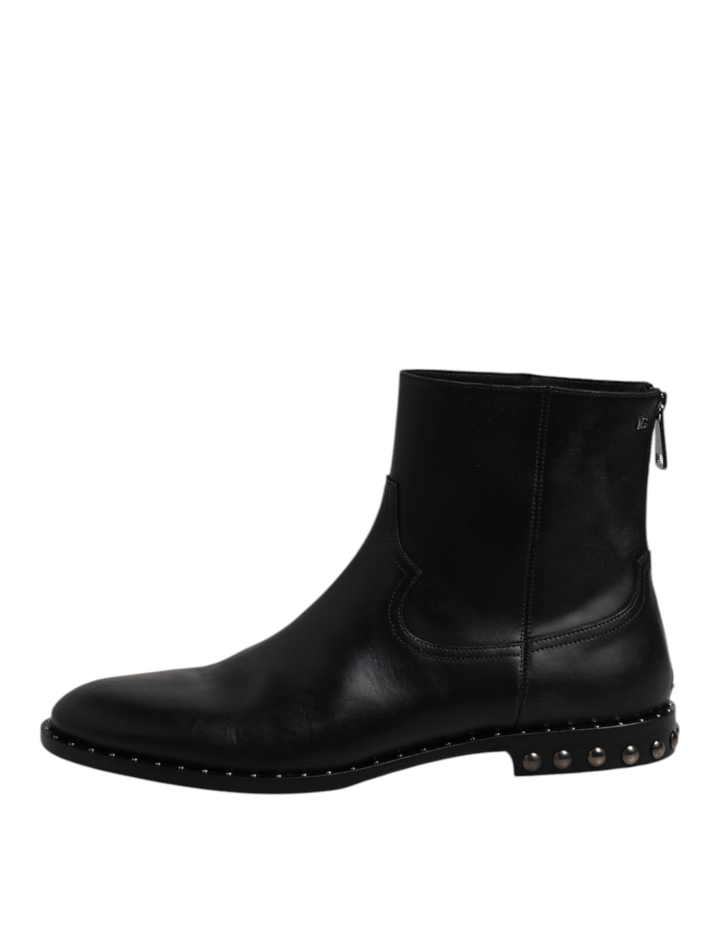 Dolce &amp; Gabbana – Schwarze Stiefeletten aus Leder mit Logo und Nieten
