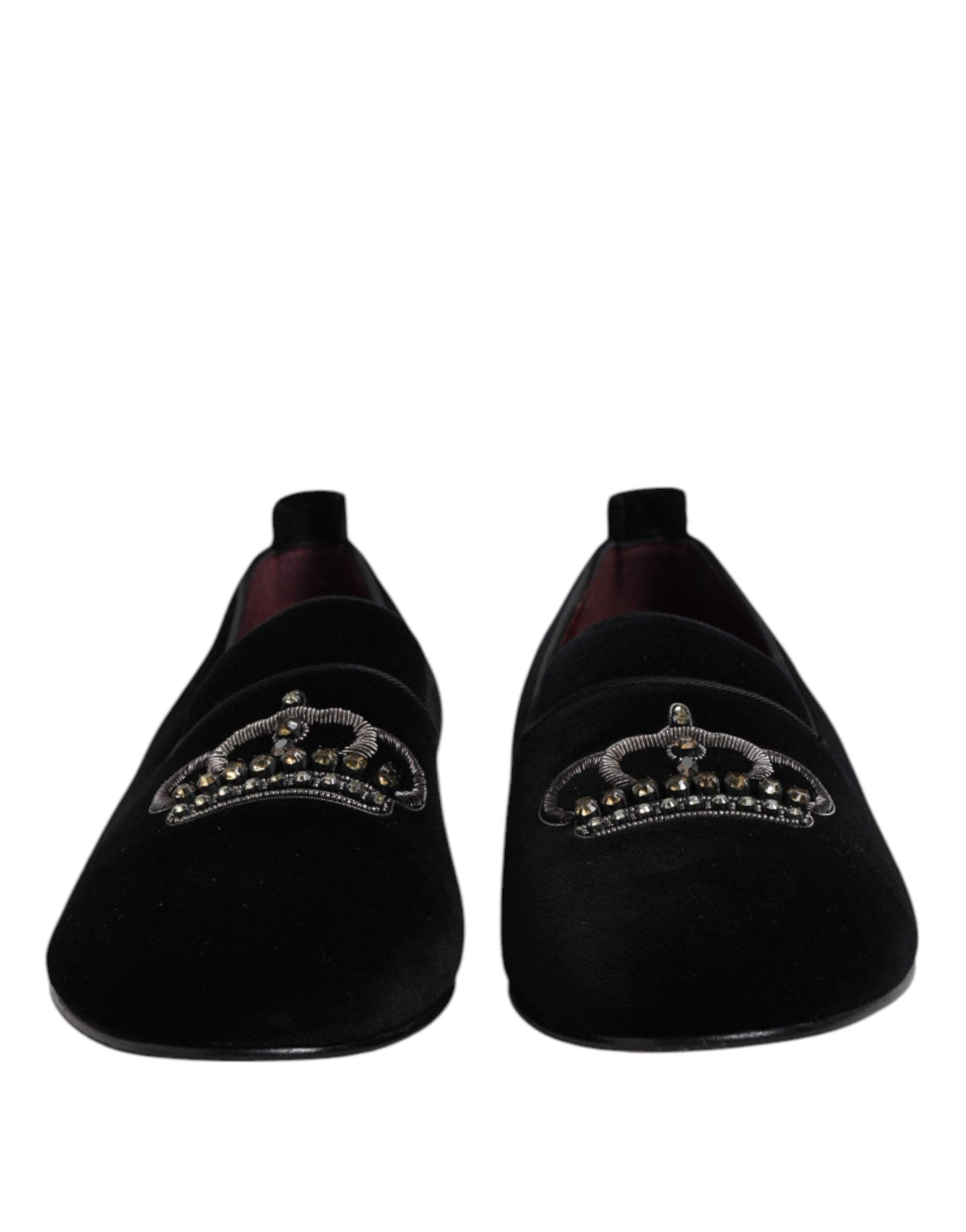 Mocassins Dolce &amp; Gabbana en velours noir avec couronne en cristal