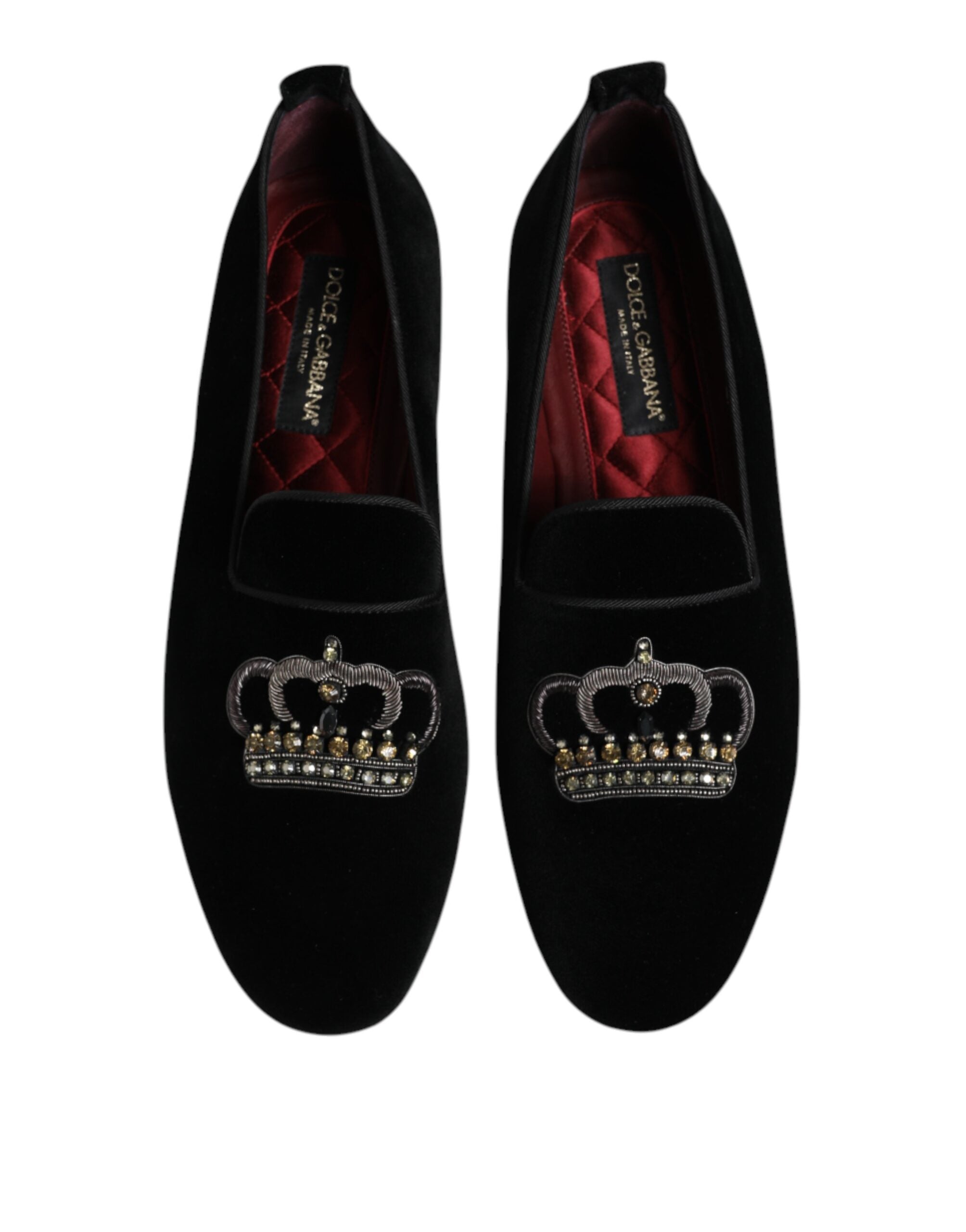 Mocassins Dolce &amp; Gabbana en velours noir avec couronne en cristal