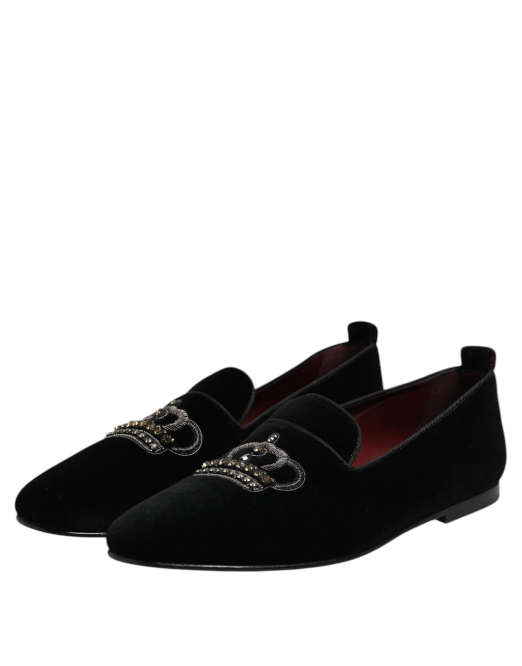 Mocassins Dolce &amp; Gabbana en velours noir avec couronne en cristal