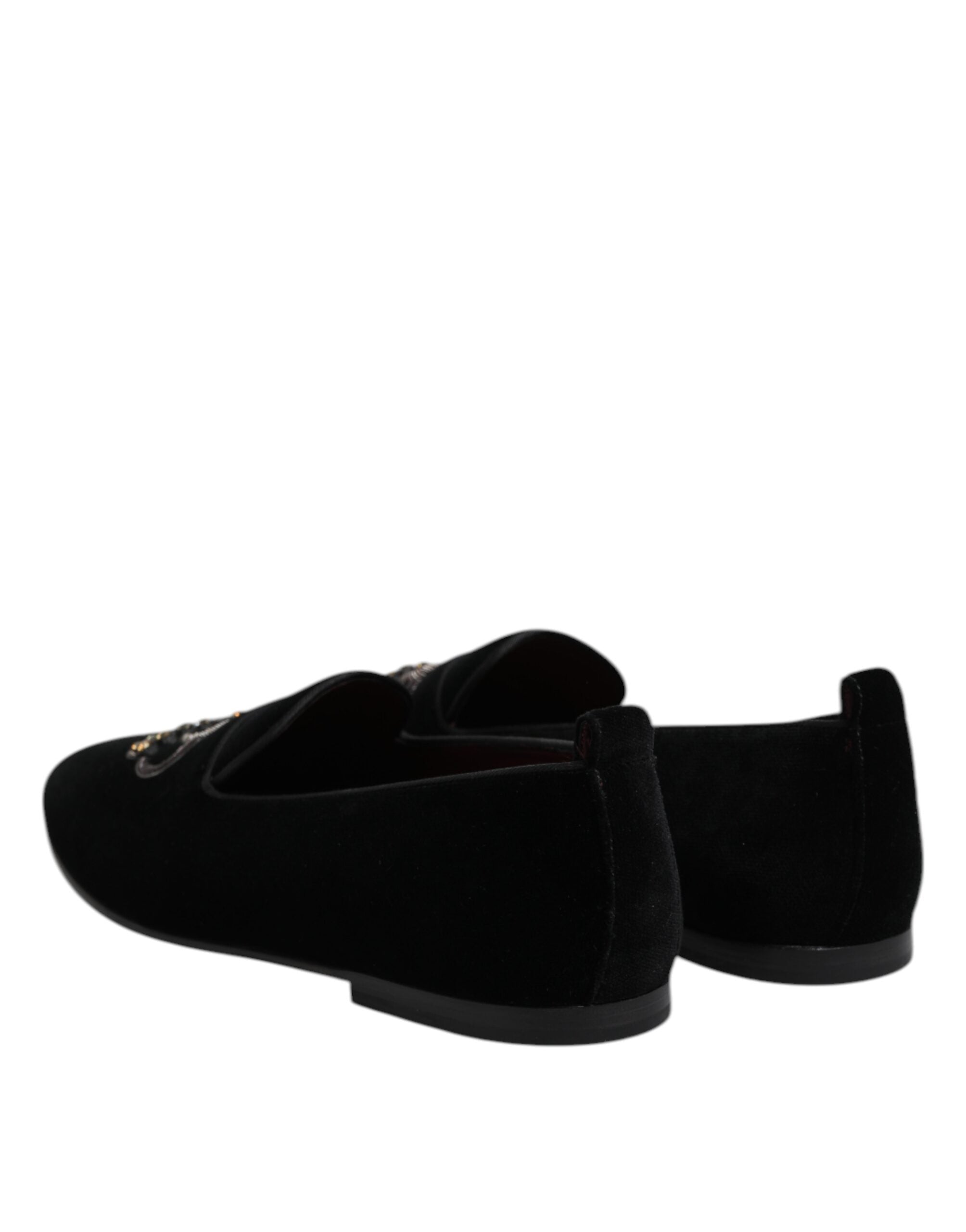 Mocassins Dolce &amp; Gabbana en velours noir avec couronne en cristal