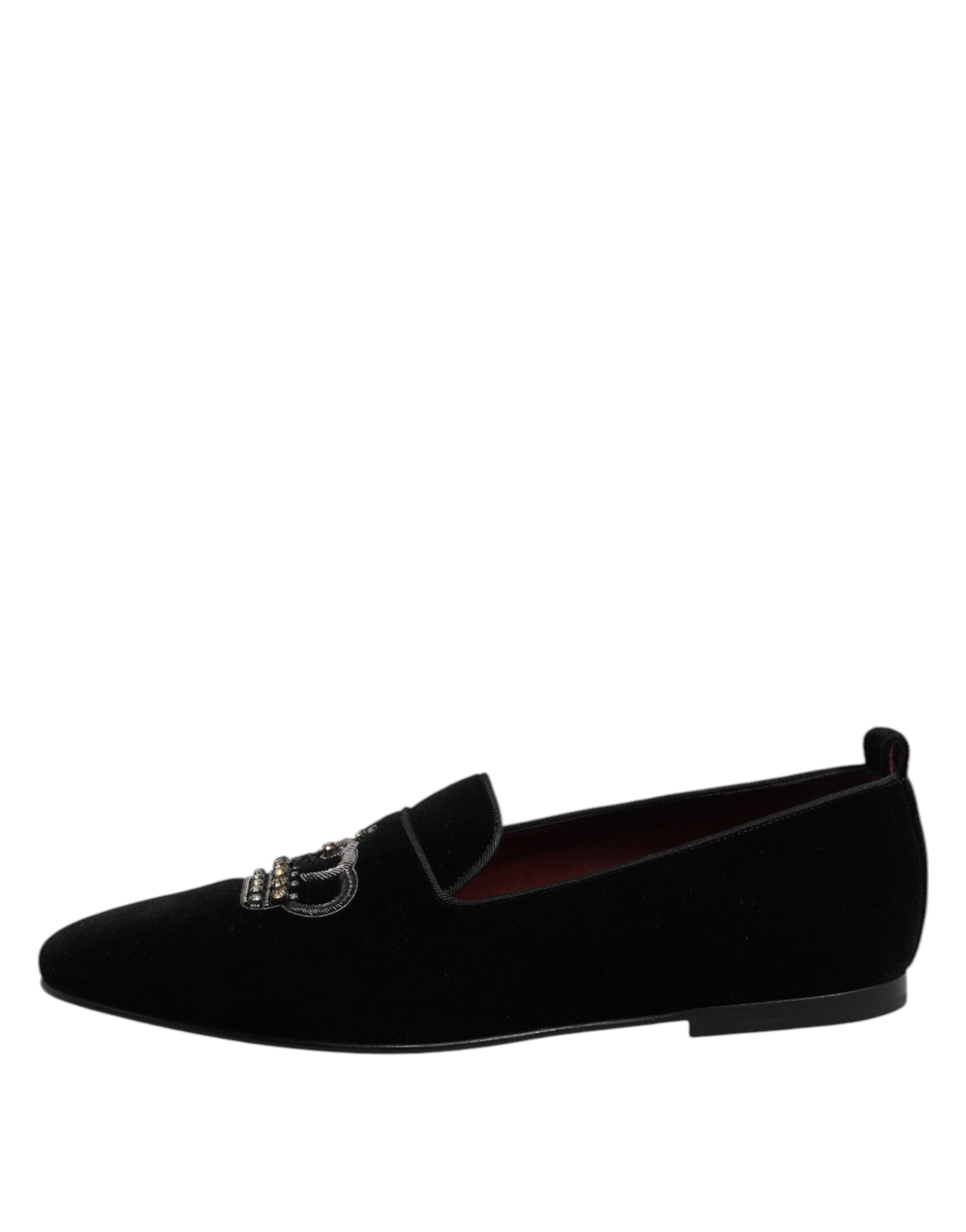 Mocassins Dolce &amp; Gabbana en velours noir avec couronne en cristal