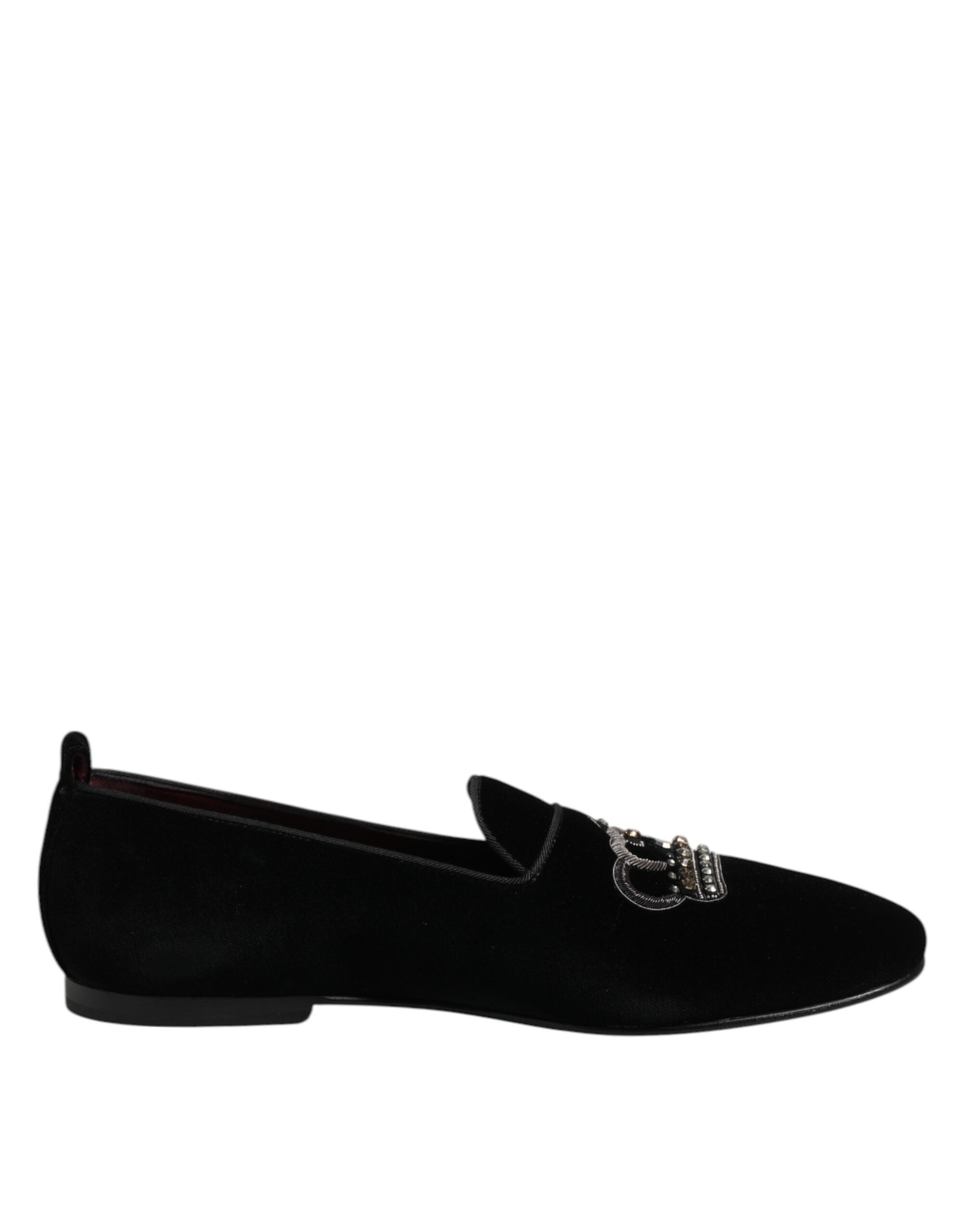 Mocassins Dolce &amp; Gabbana en velours noir avec couronne en cristal