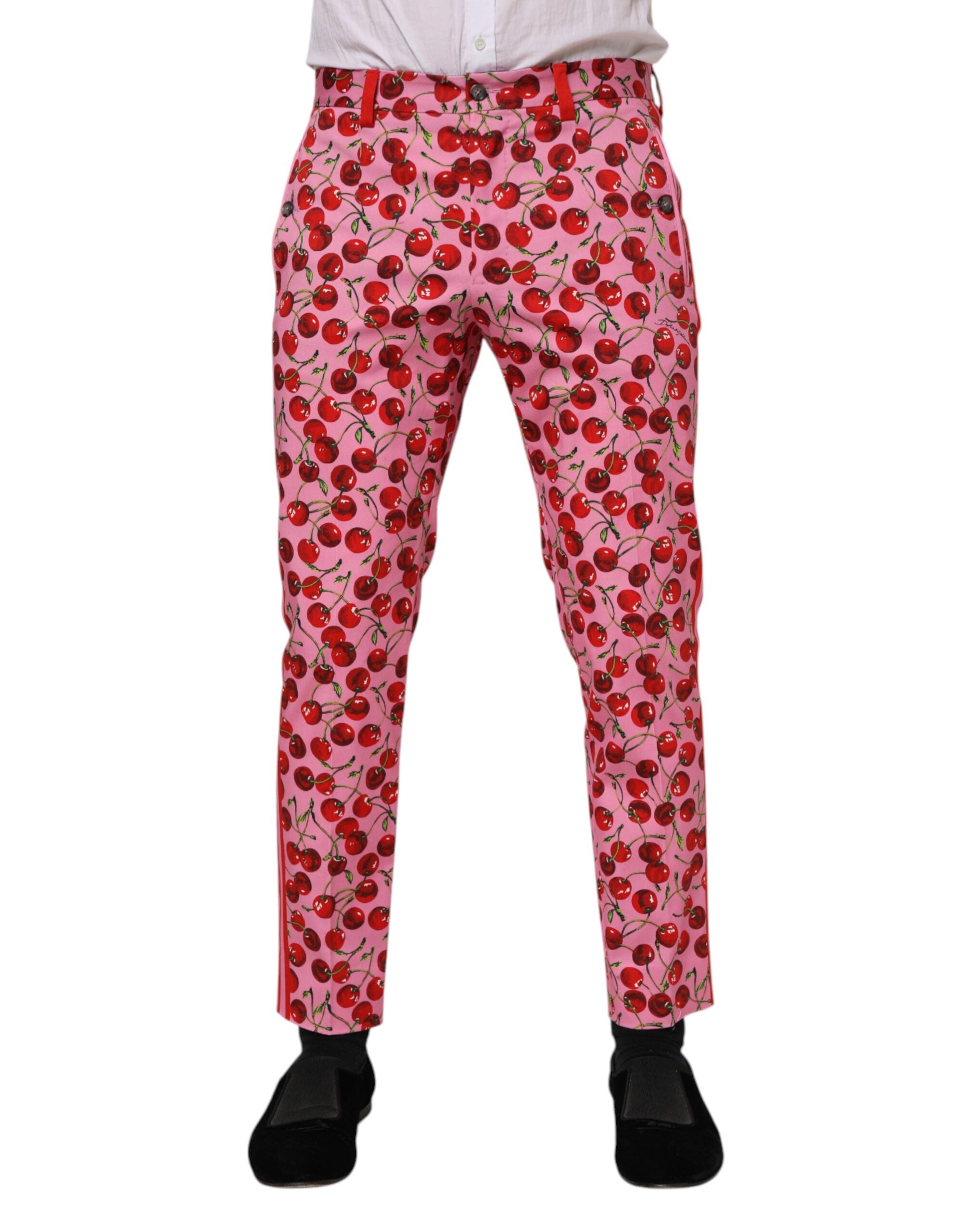 Pantalon habillé en coton imprimé cerises roses Dolce &amp; Gabbana