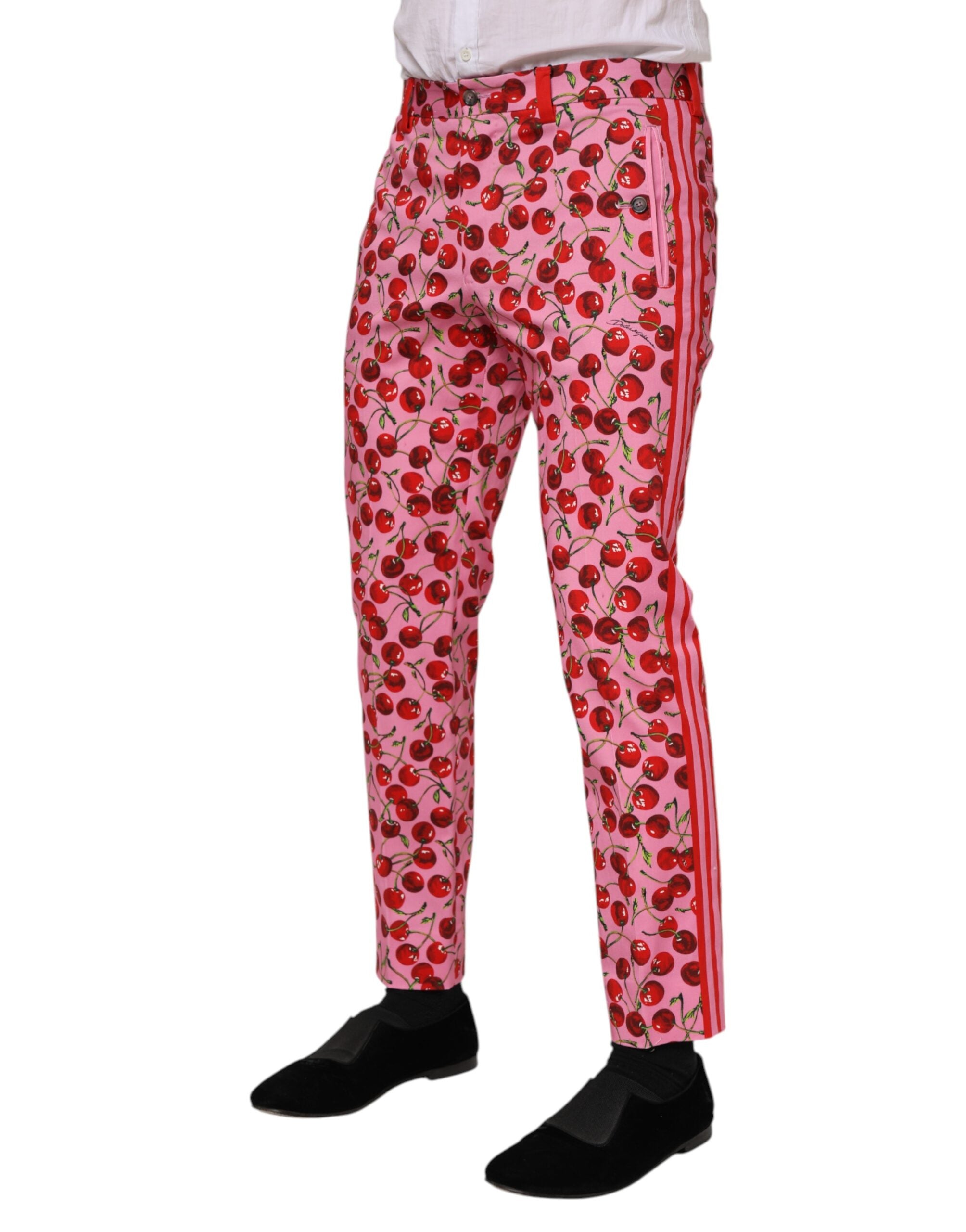 Pantalon habillé en coton imprimé cerises roses Dolce &amp; Gabbana