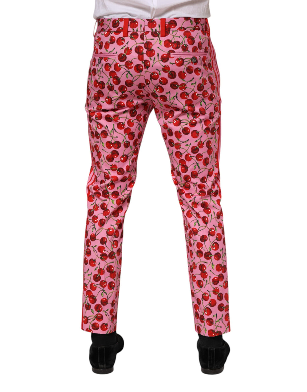 Pantalon habillé en coton imprimé cerises roses Dolce &amp; Gabbana
