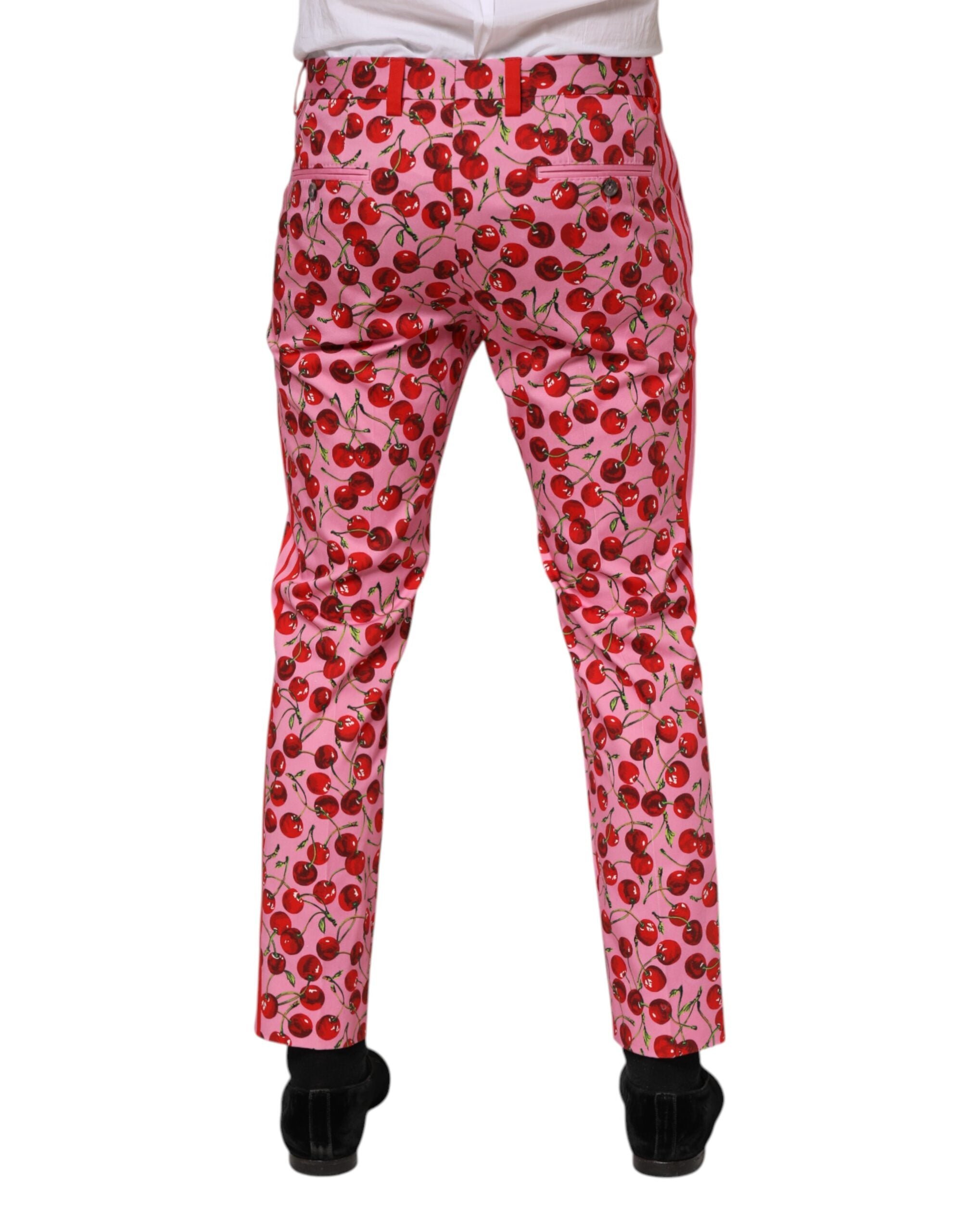 Pantalon habillé en coton imprimé cerises roses Dolce &amp; Gabbana