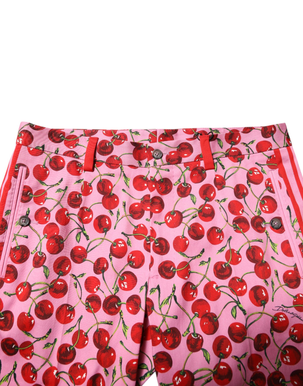 Pantalon habillé en coton imprimé cerises roses Dolce &amp; Gabbana