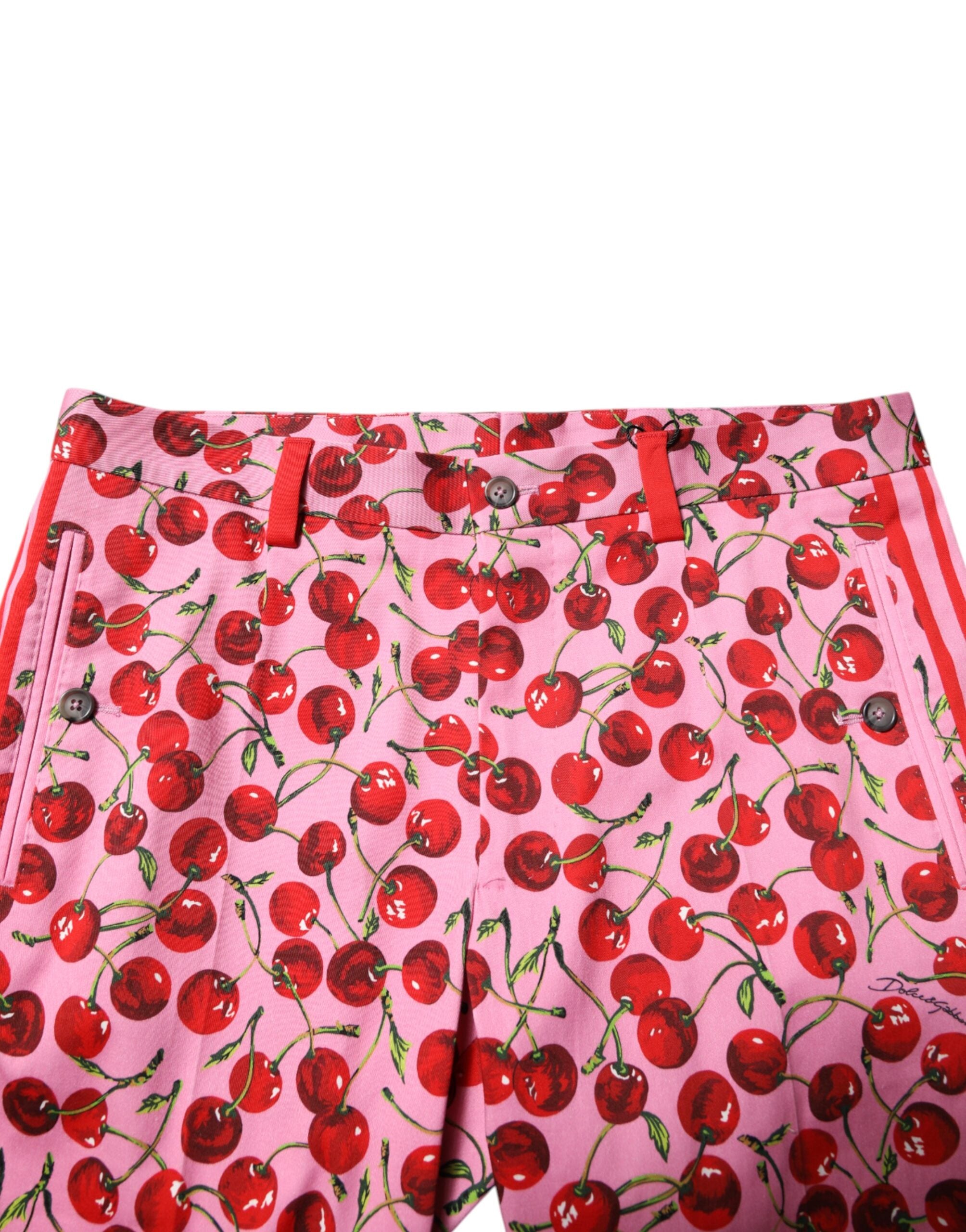 Pantalon habillé en coton imprimé cerises roses Dolce &amp; Gabbana