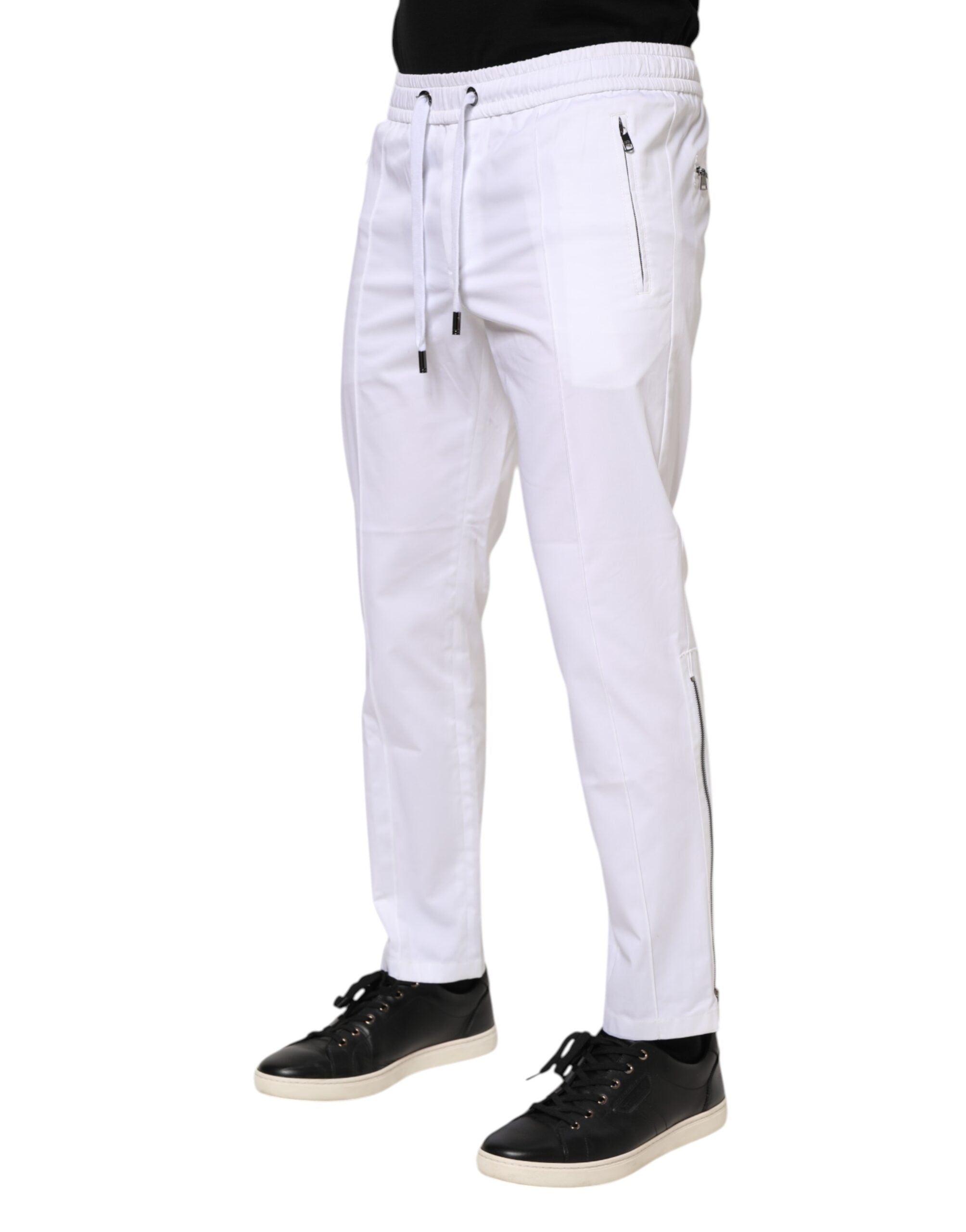 Pantalon de jogging Dolce &amp; Gabbana en coton stretch blanc avec logo pour homme