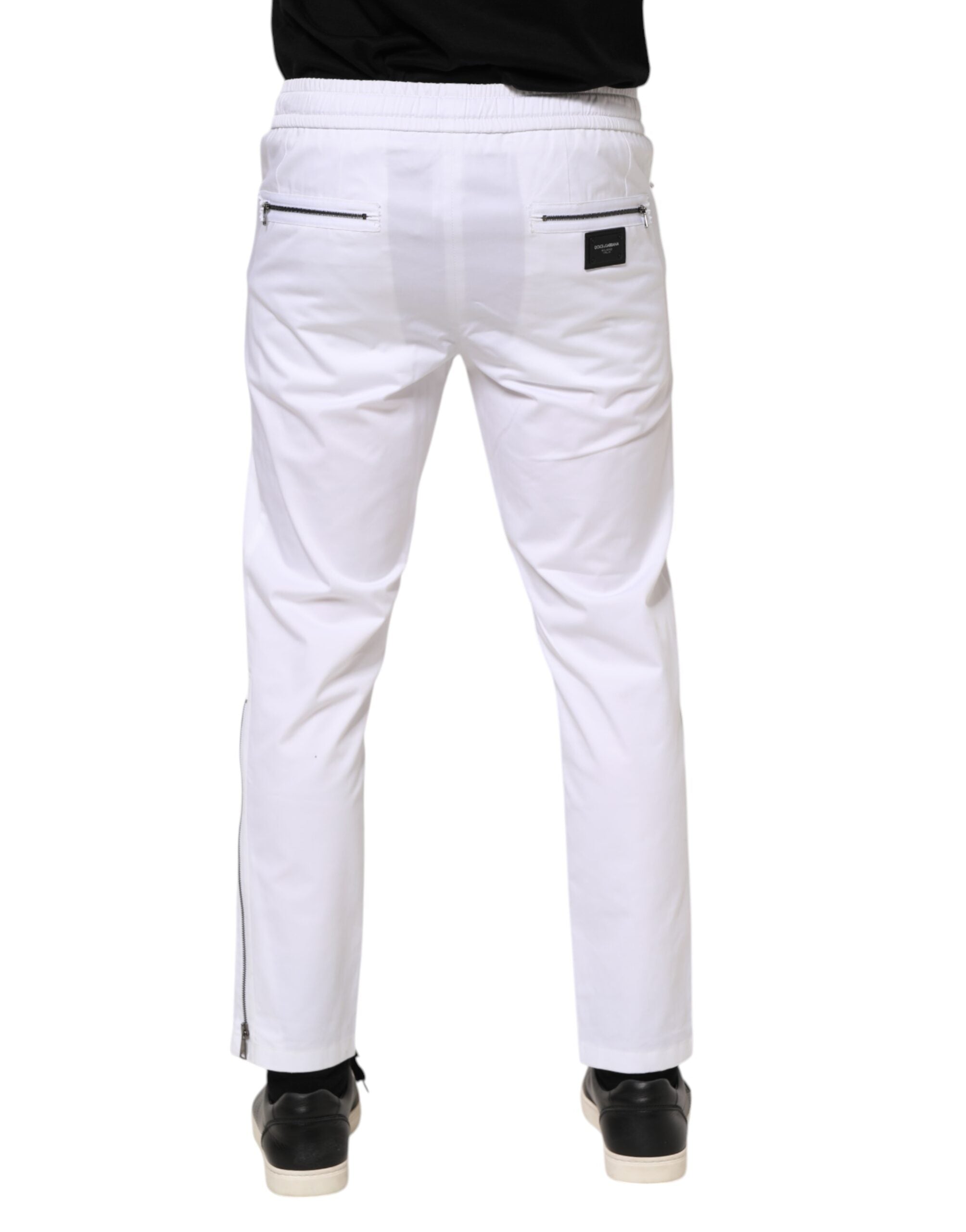 Pantalon de jogging Dolce &amp; Gabbana en coton stretch blanc avec logo pour homme