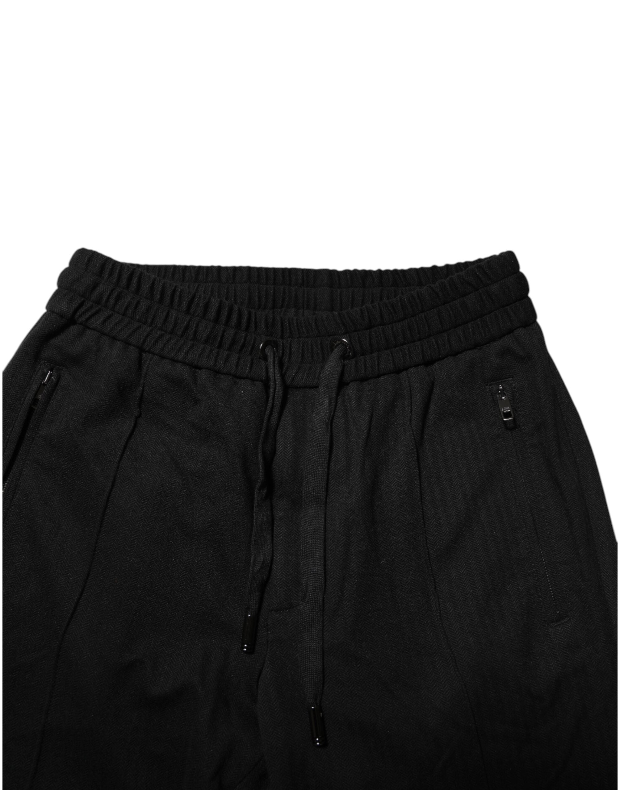 Pantalon de jogging noir en viscose avec cordon de serrage pour homme Dolce &amp; Gabbana