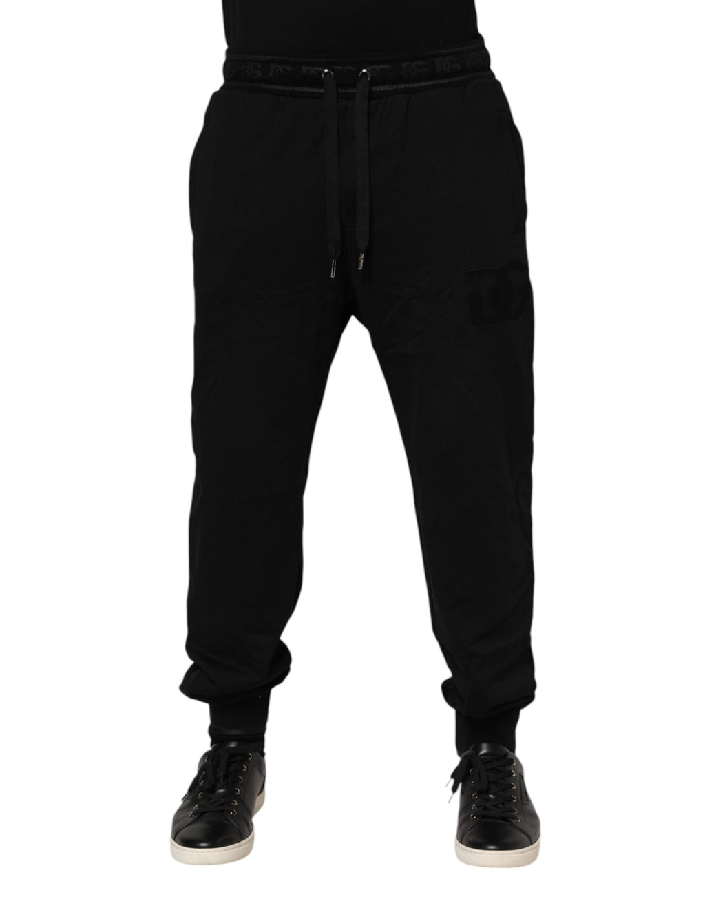Pantalon de jogging à cordon de serrage en coton noir Dolce &amp; Gabbana