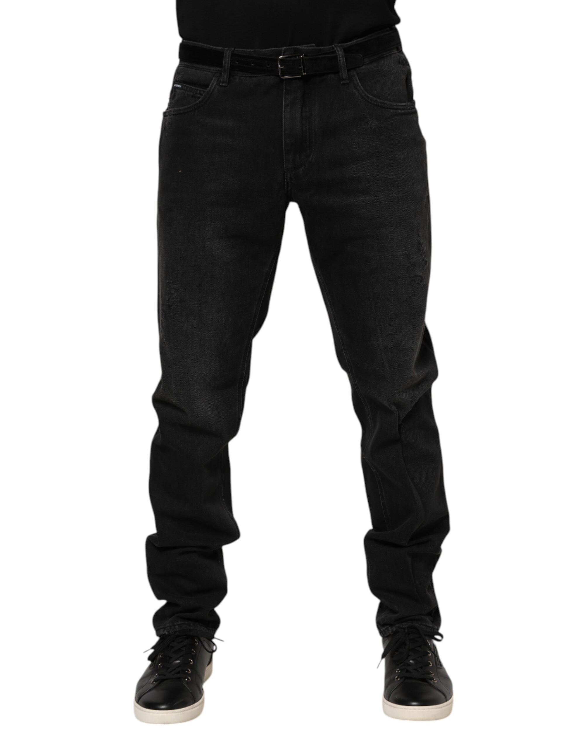 Jean skinny en coton noir avec plaque logo Dolce &amp; Gabbana