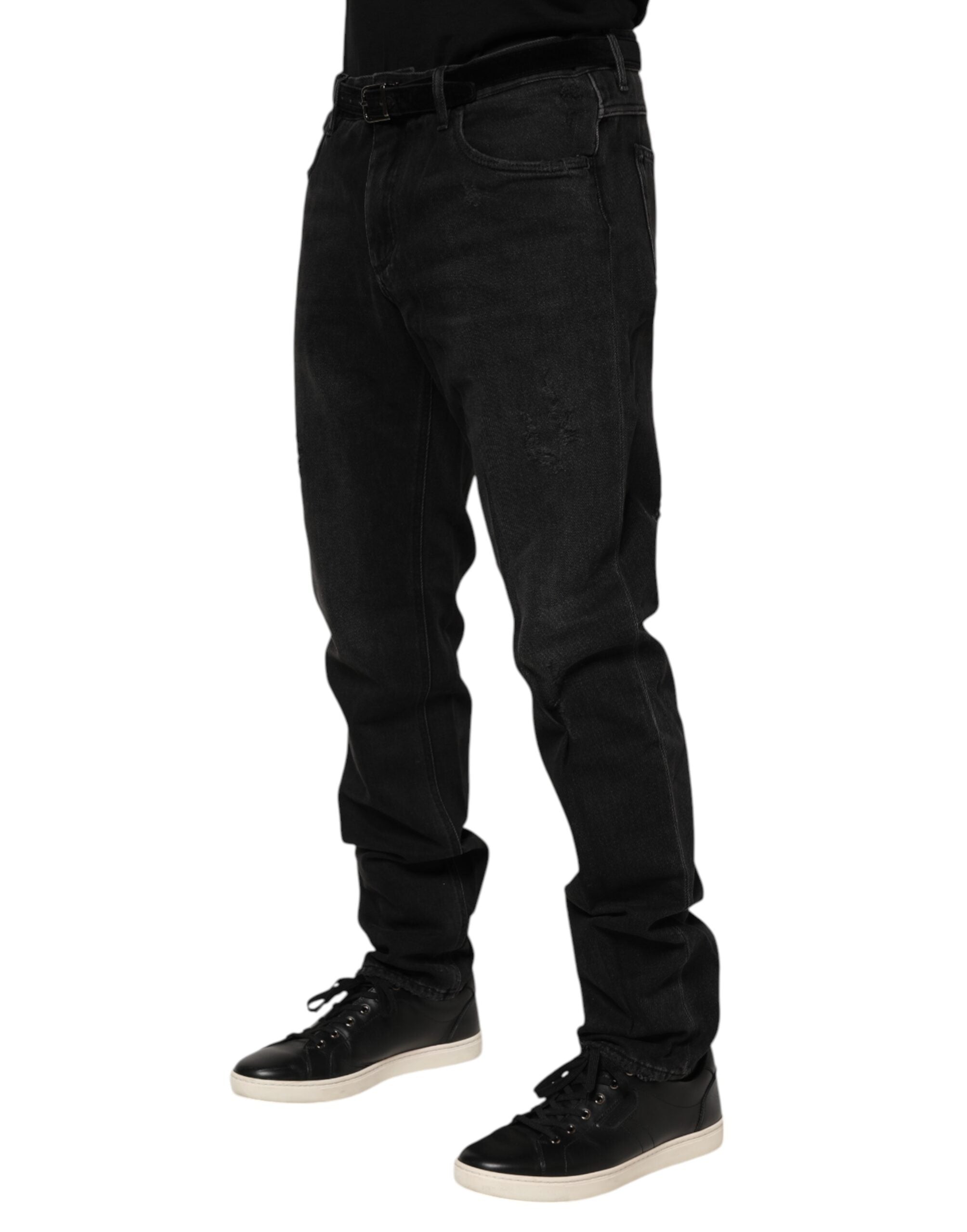 Jean skinny en coton noir avec plaque logo Dolce &amp; Gabbana