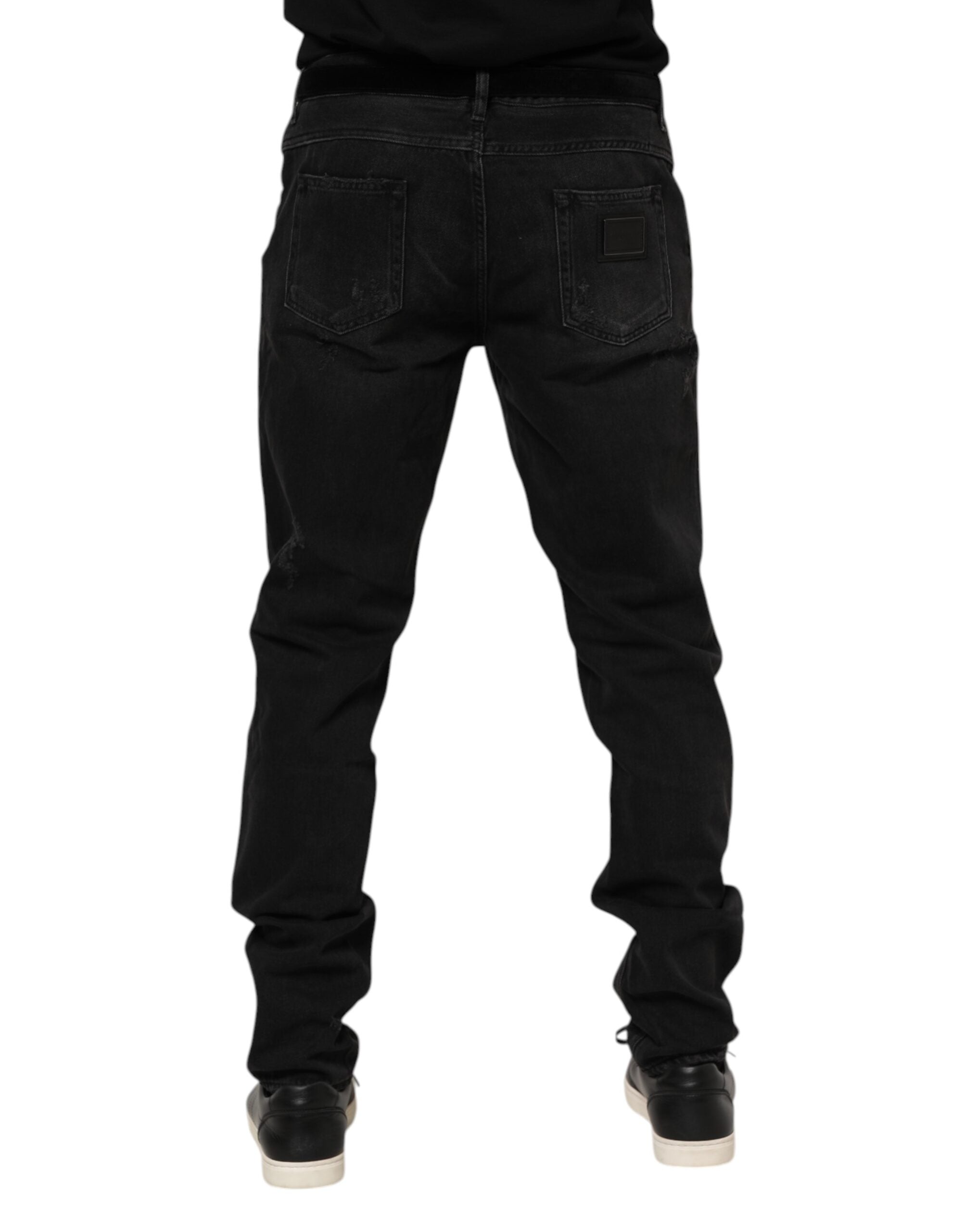 Jean skinny en coton noir avec plaque logo Dolce &amp; Gabbana