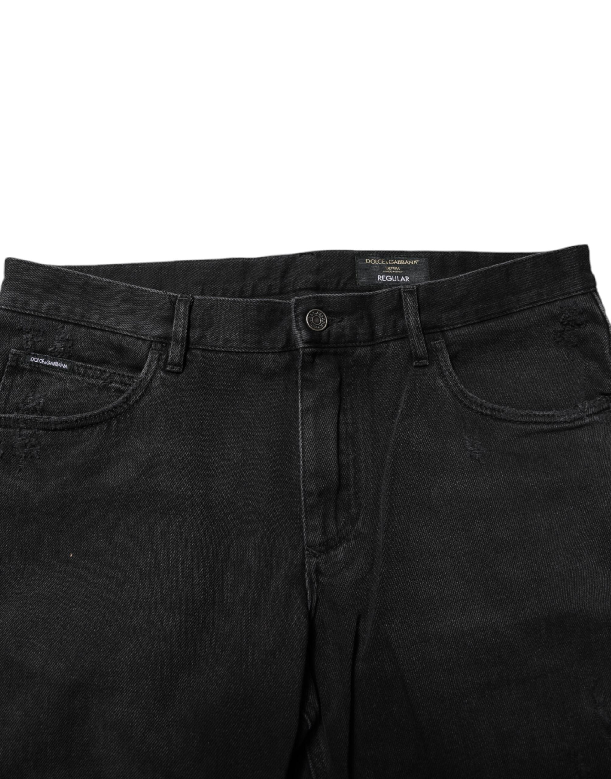 Jean skinny en coton noir avec plaque logo Dolce &amp; Gabbana