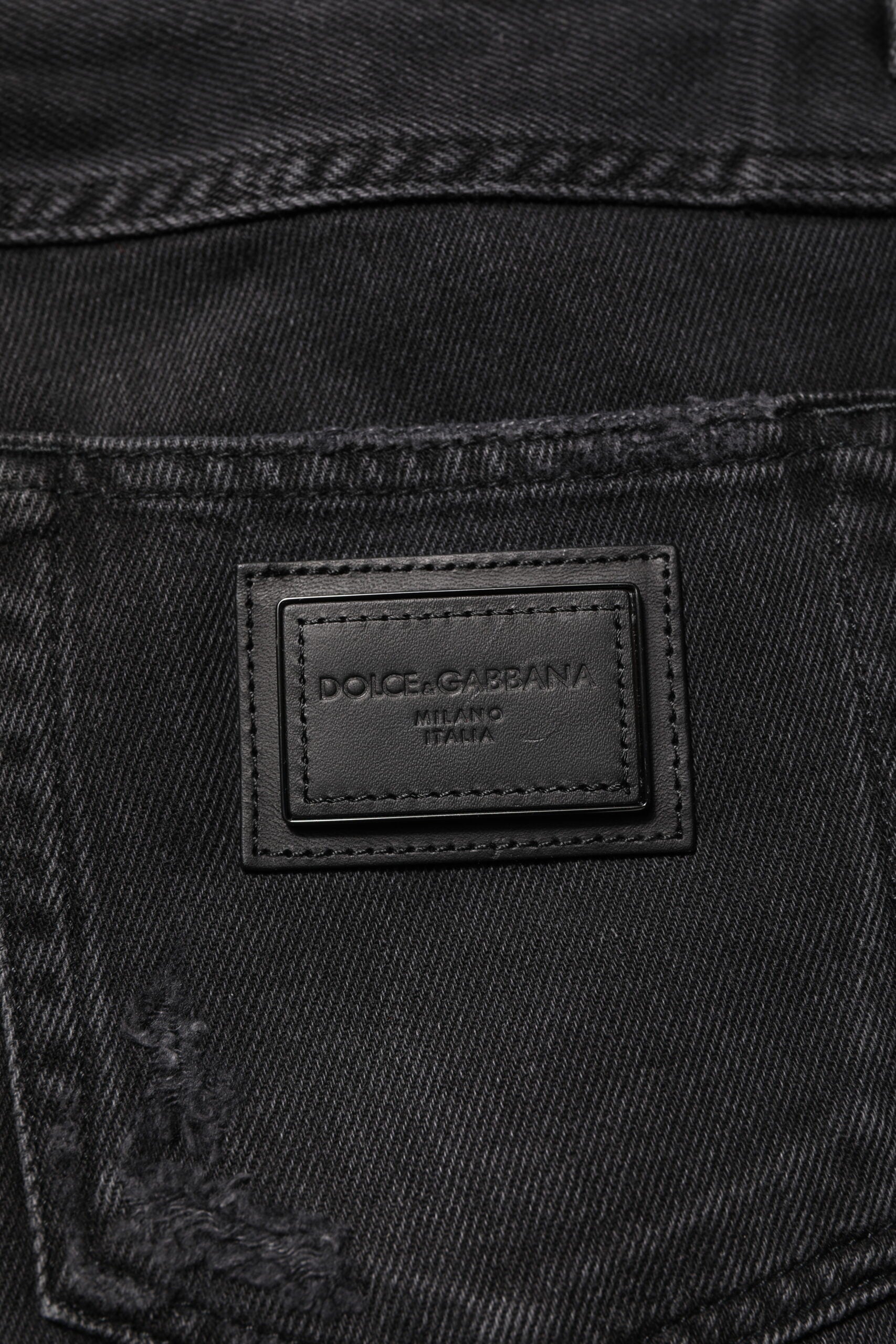 Jean skinny en coton noir avec plaque logo Dolce &amp; Gabbana