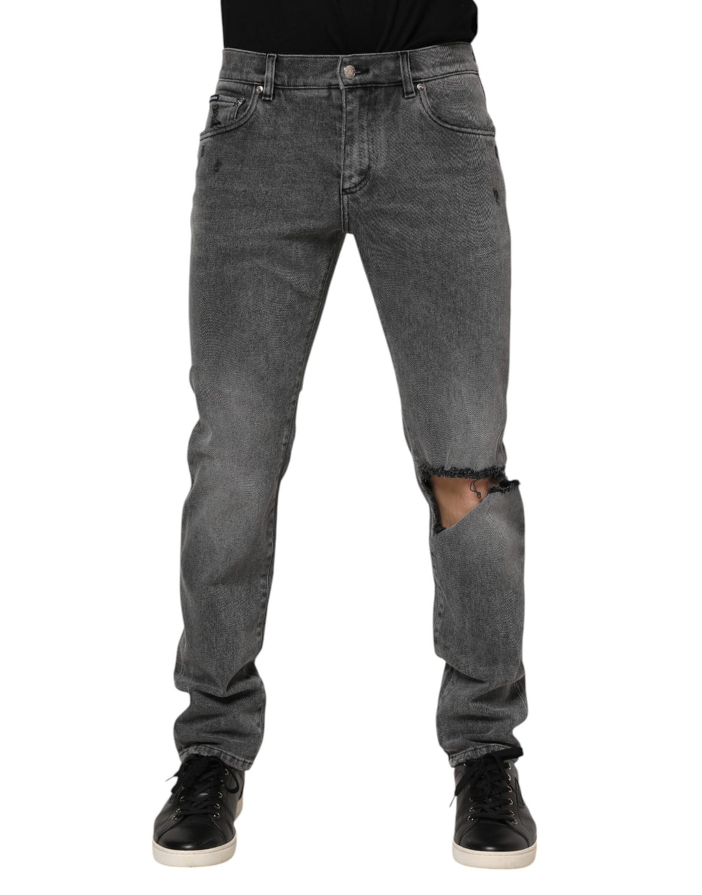 Jean en denim gris avec plaque logo Dolce &amp; Gabbana