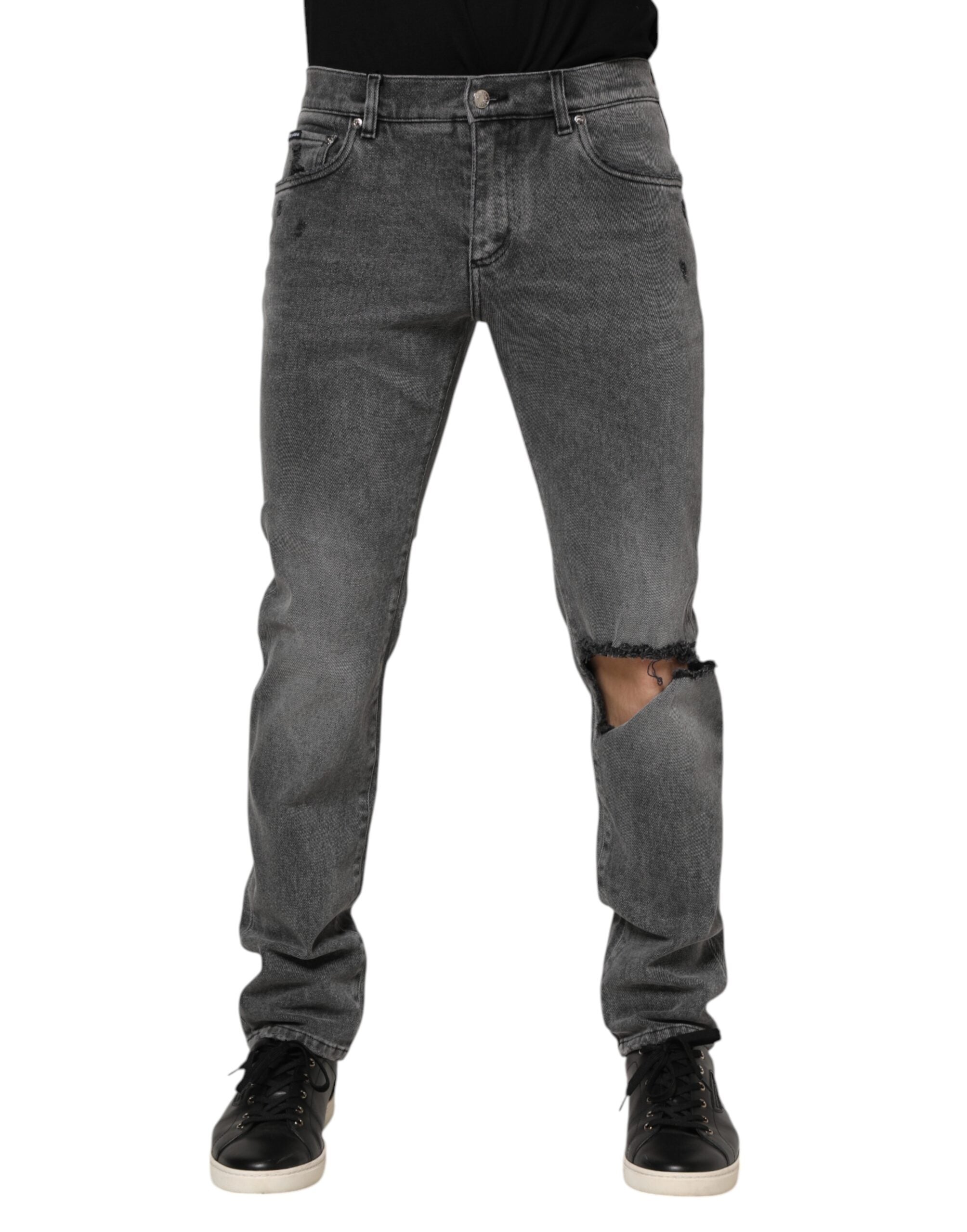 Jean en denim gris avec plaque logo Dolce &amp; Gabbana
