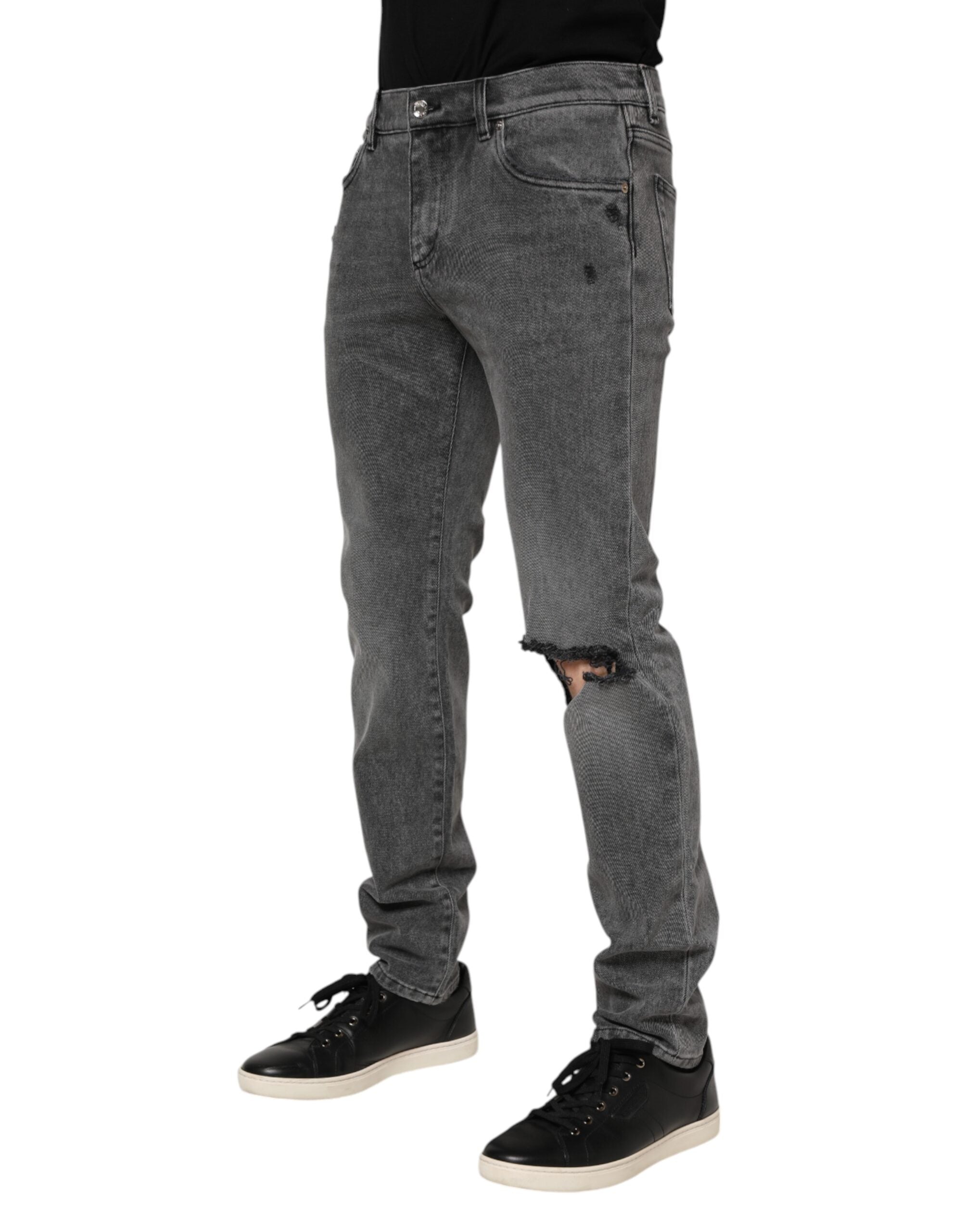 Jean en denim gris avec plaque logo Dolce &amp; Gabbana