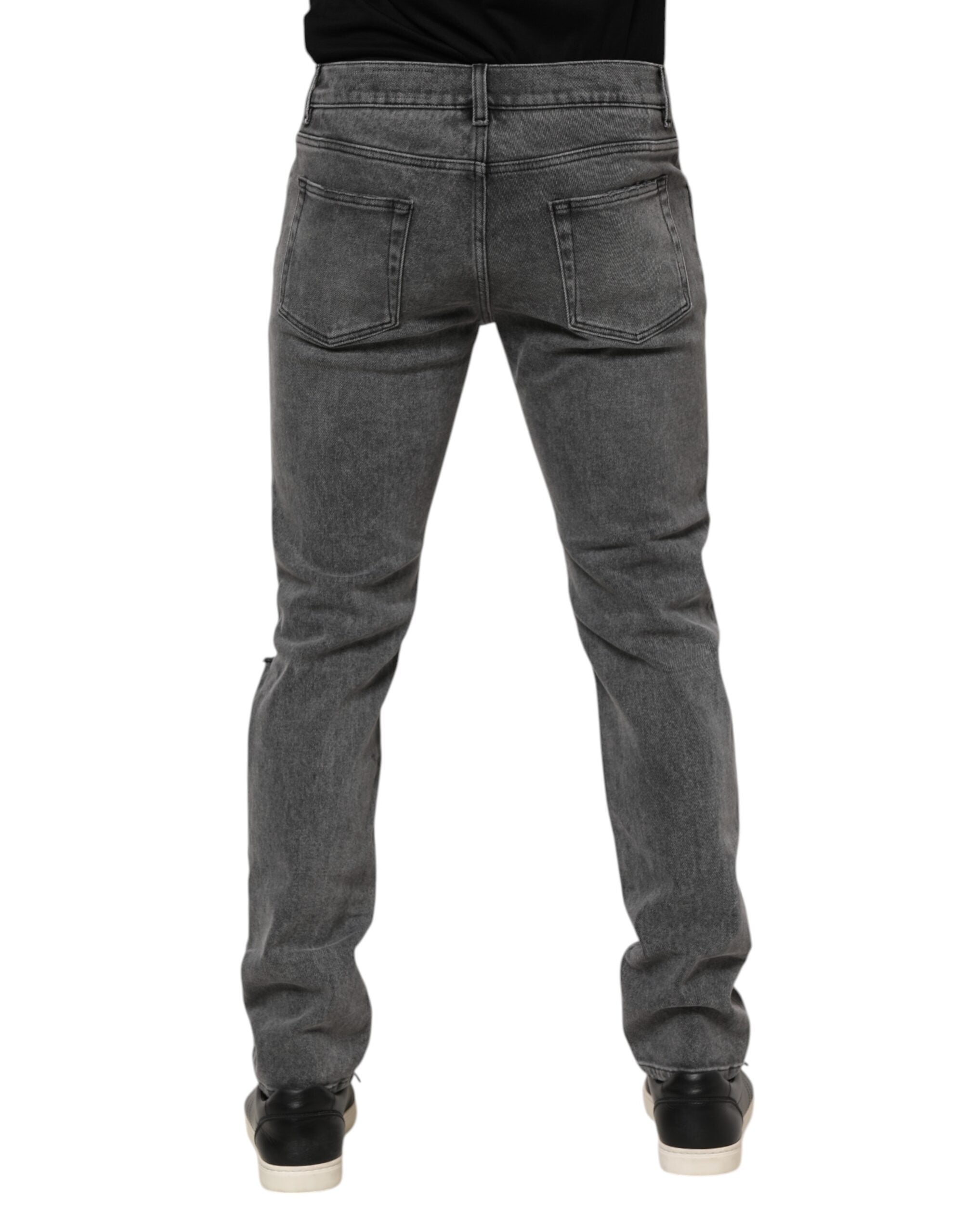 Jean en denim gris avec plaque logo Dolce &amp; Gabbana