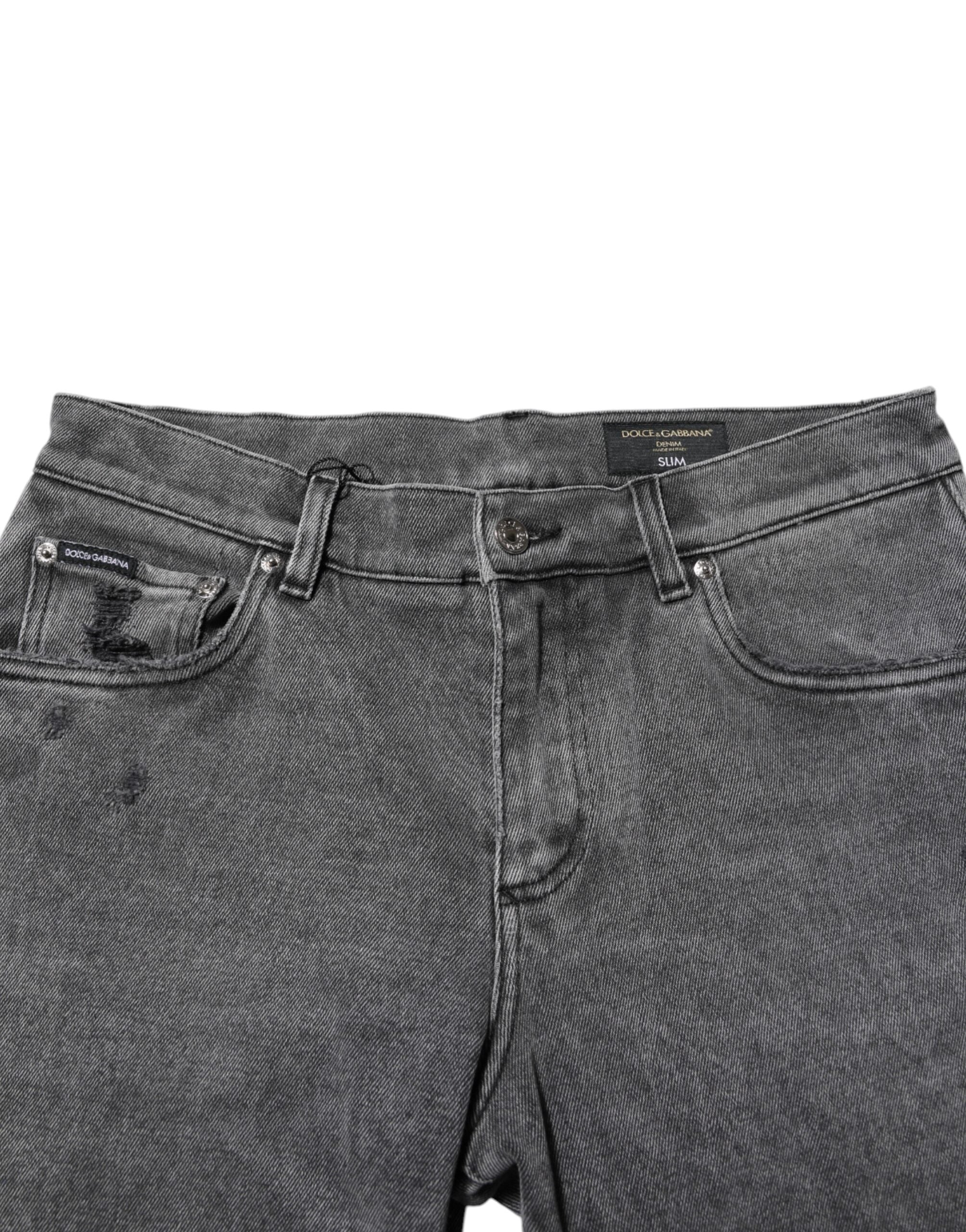 Jean en denim gris avec plaque logo Dolce &amp; Gabbana