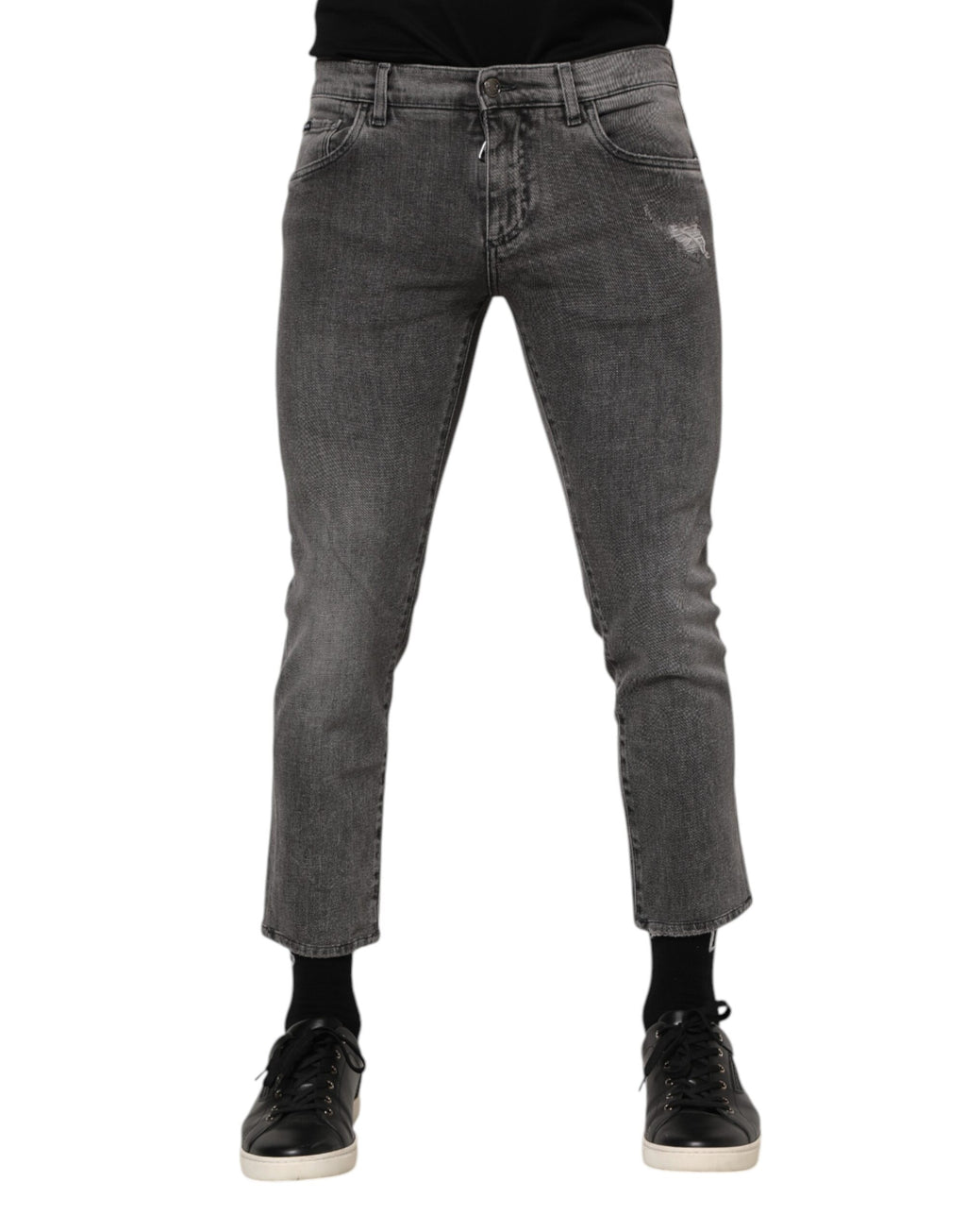 Jean en denim gris avec plaque logo Dolce &amp; Gabbana pour homme