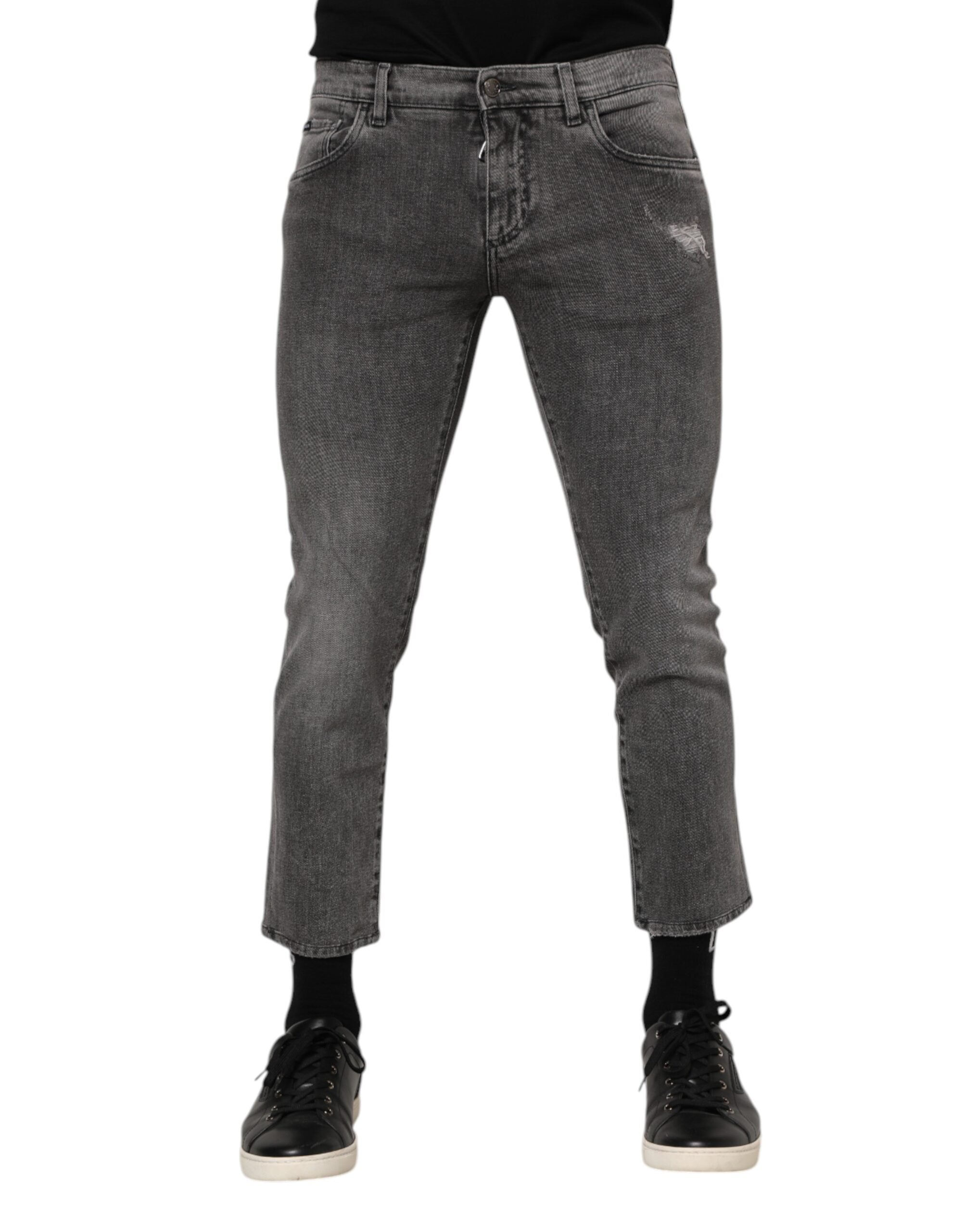 Jean en denim gris avec plaque logo Dolce &amp; Gabbana pour homme