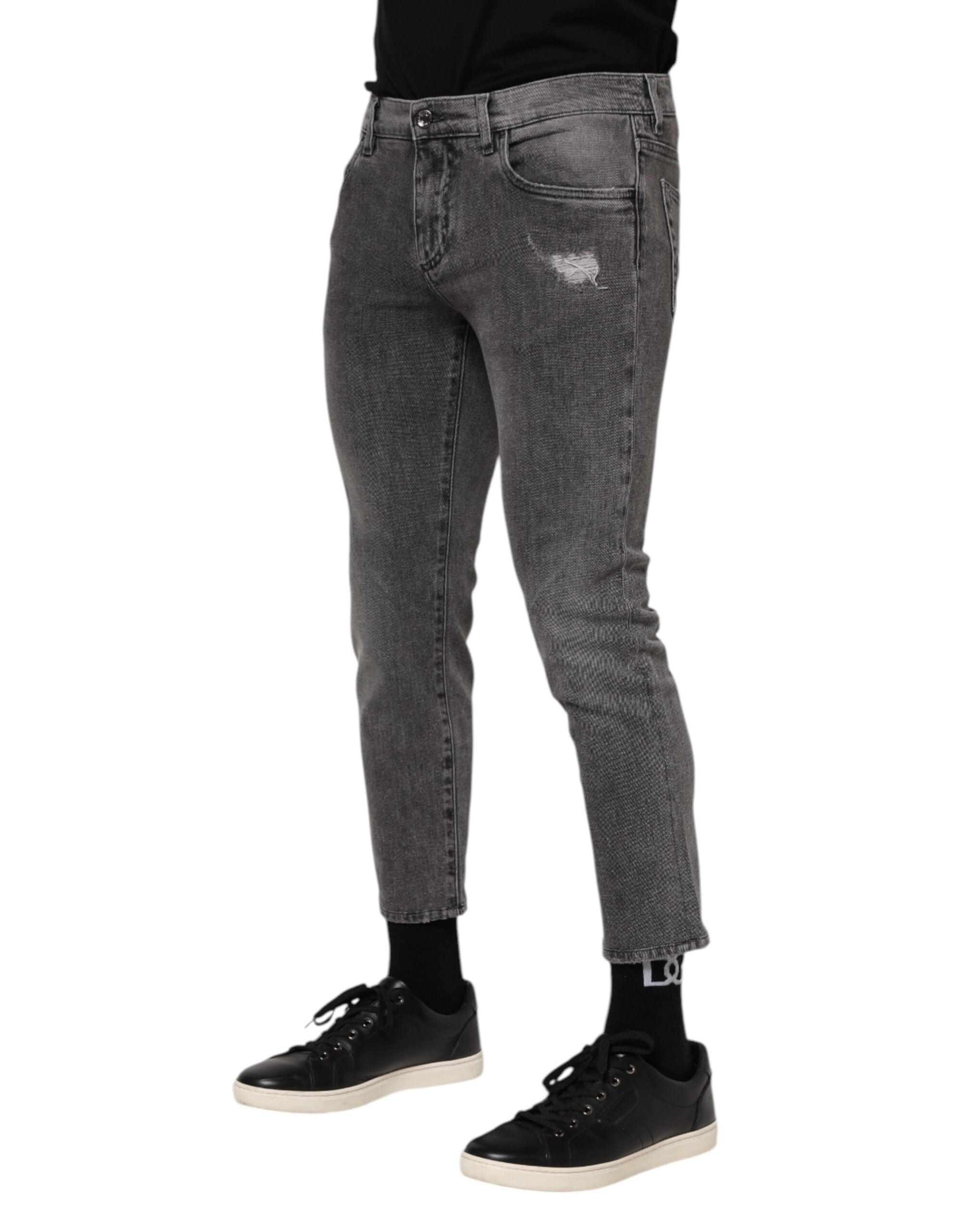 Jean en denim gris avec plaque logo Dolce &amp; Gabbana pour homme