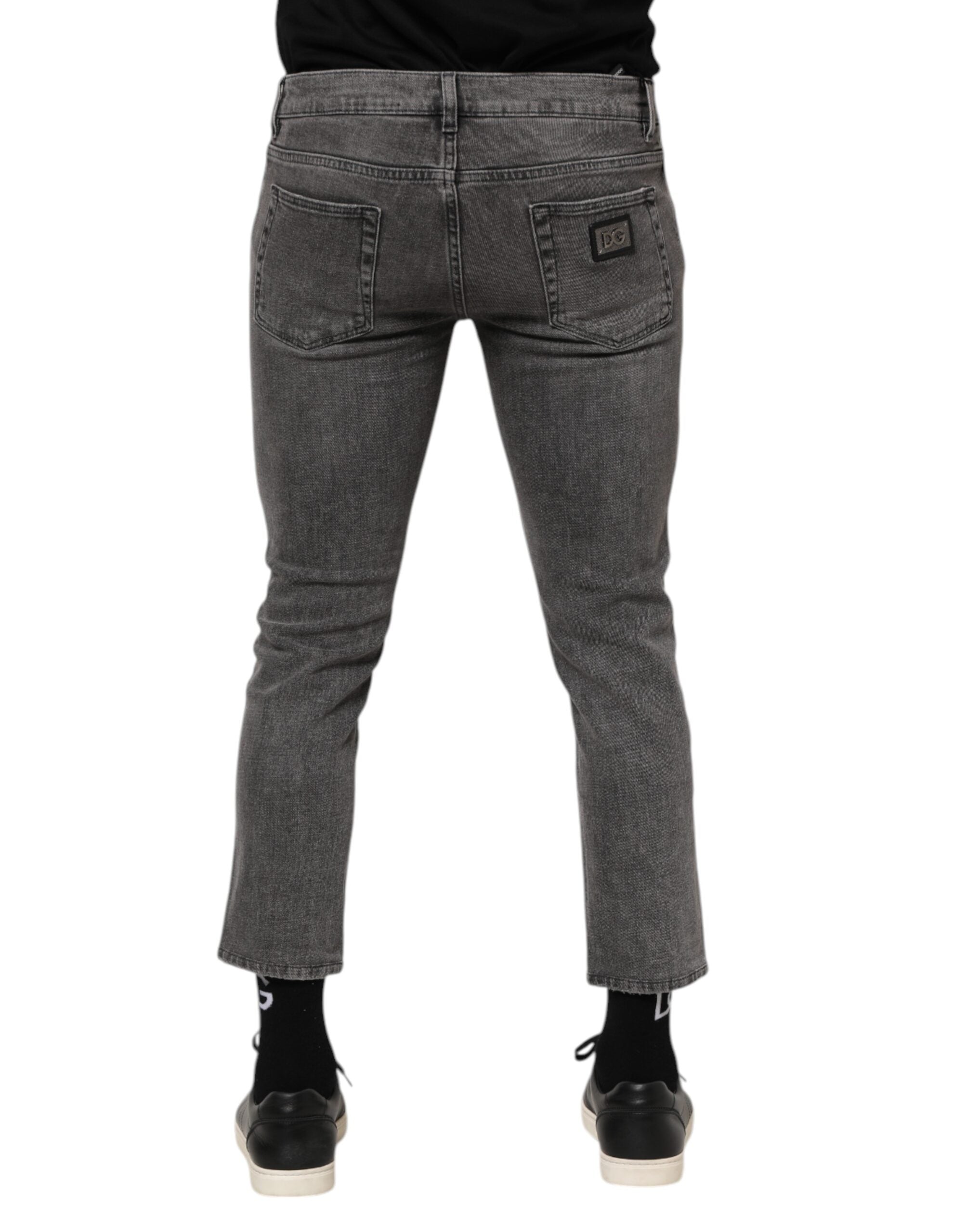 Jean en denim gris avec plaque logo Dolce &amp; Gabbana pour homme