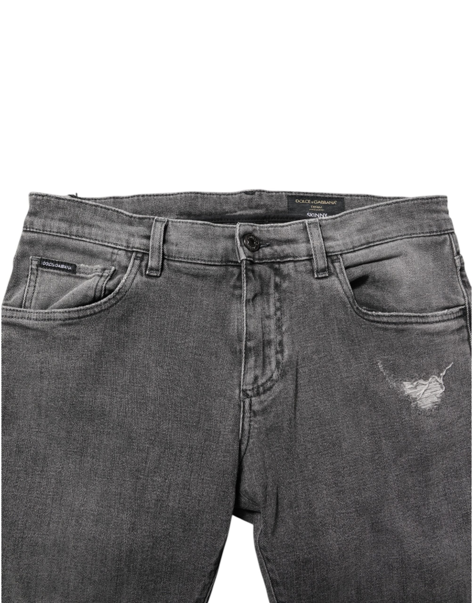 Jean en denim gris avec plaque logo Dolce &amp; Gabbana pour homme