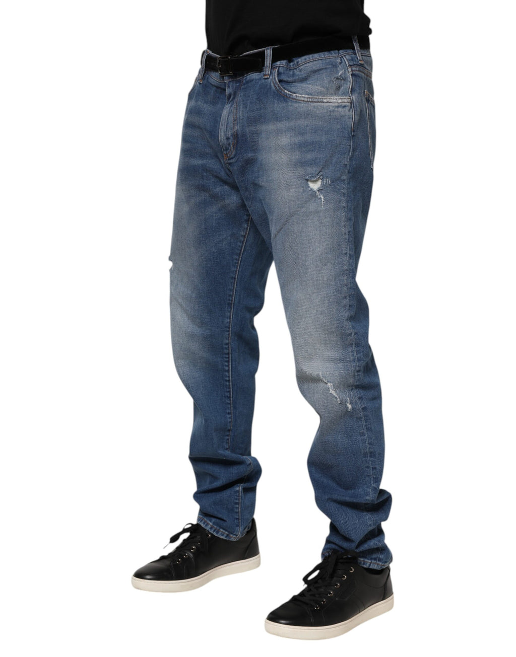 Dolce & Gabbana Blue Washed Cotton Logo Plaque Denim Jeans