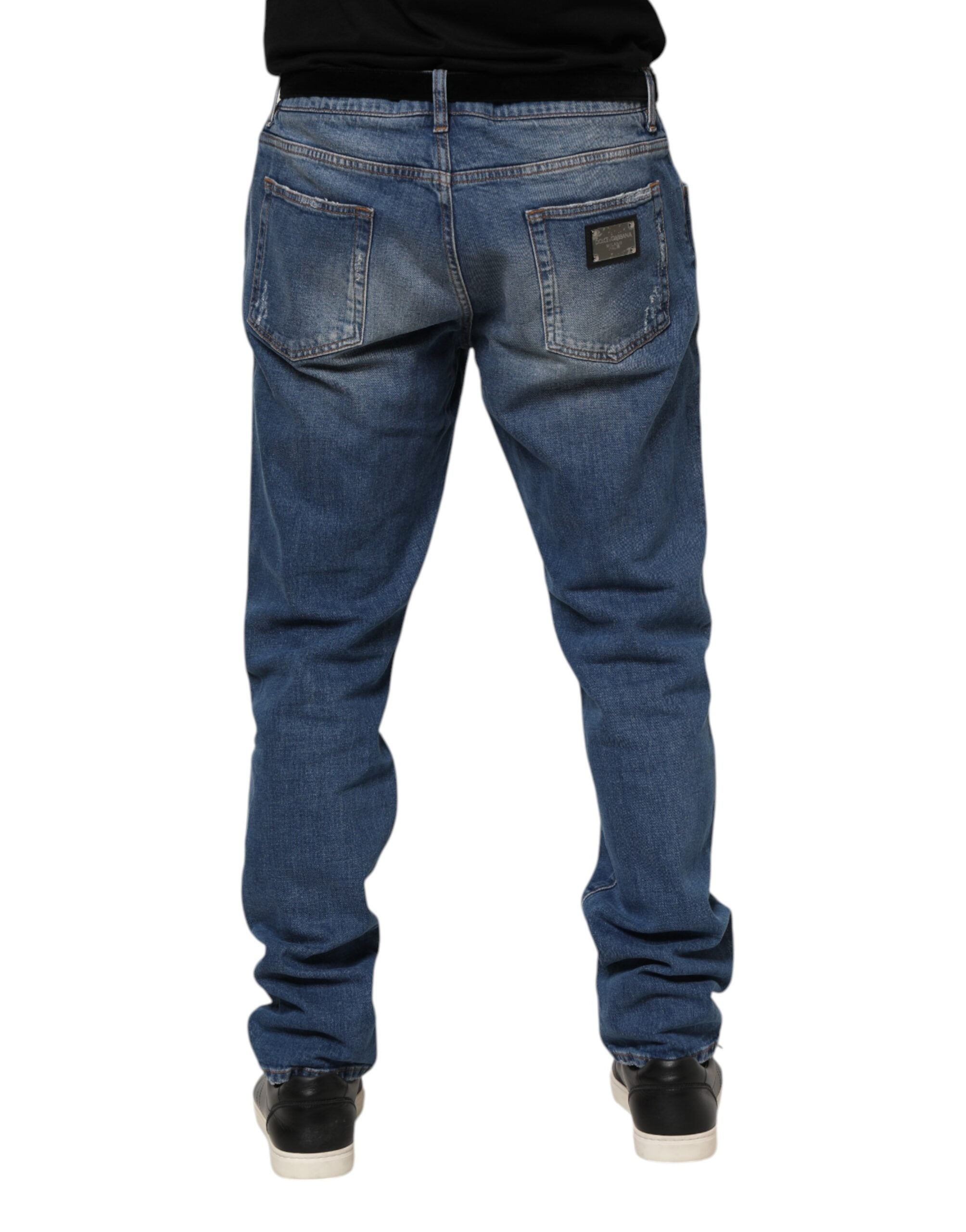 Jean en denim bleu délavé avec plaque logo Dolce &amp; Gabbana