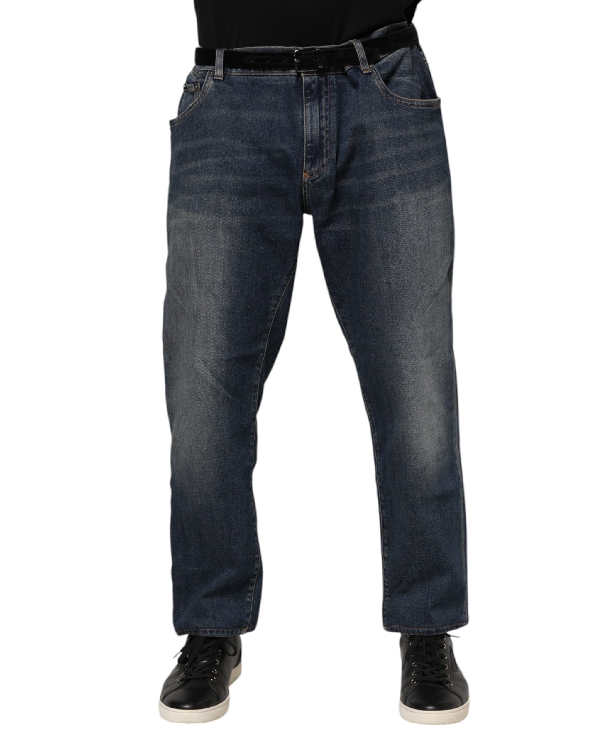 Jean slim en coton bleu avec plaque logo Dolce &amp; Gabbana