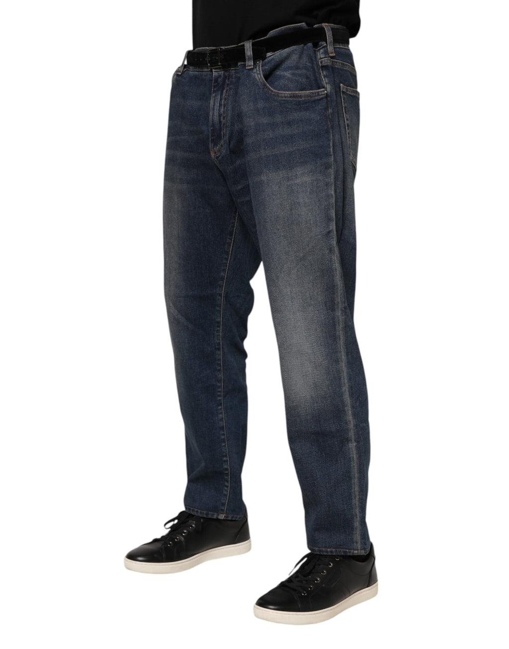 Jean slim en coton bleu avec plaque logo Dolce &amp; Gabbana