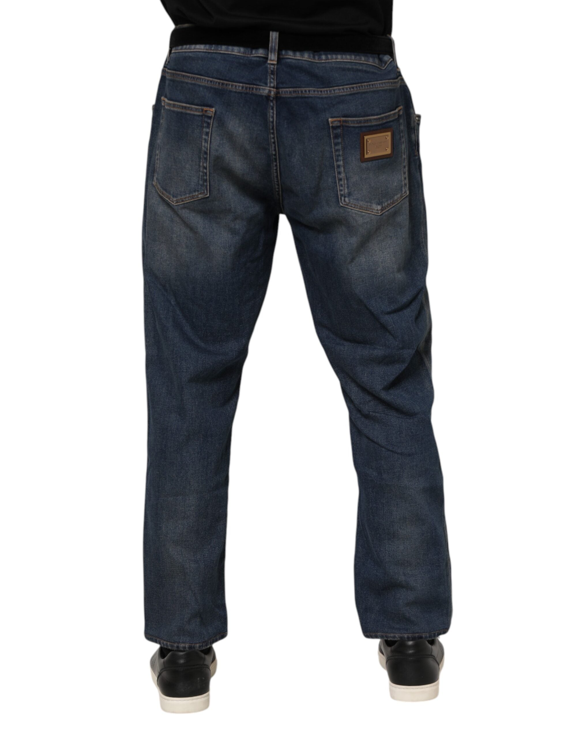 Jean slim en coton bleu avec plaque logo Dolce &amp; Gabbana